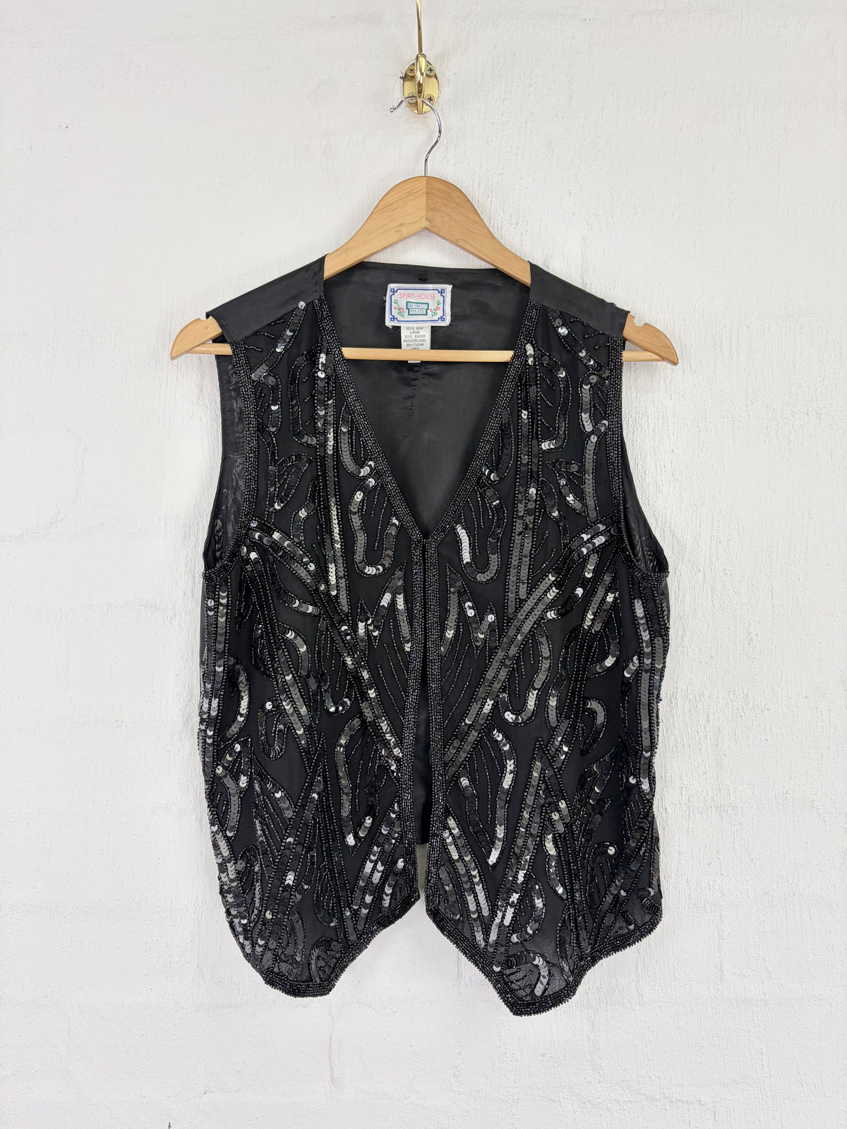 Vintage Spirit House Black Silk Beaded Waistcoat - AU10/12