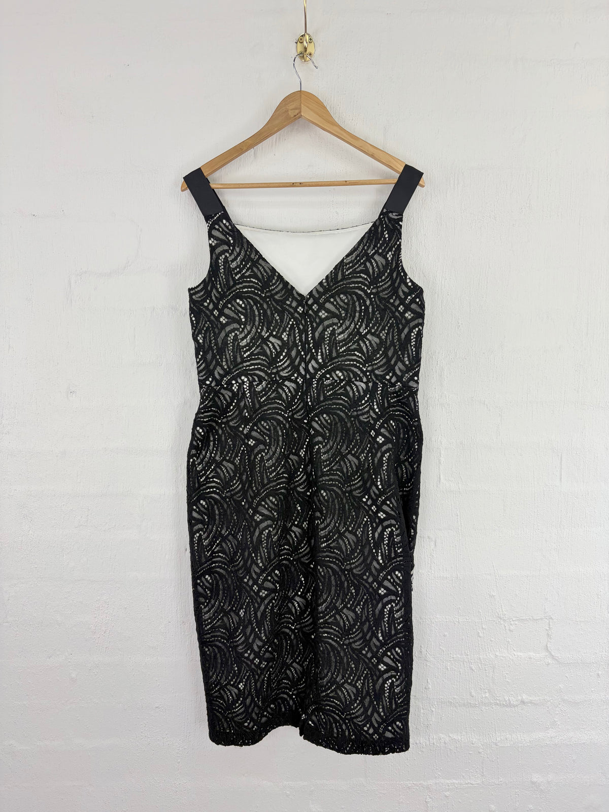 Anthea Crawford Black & White Lace Midi Dress - AU14