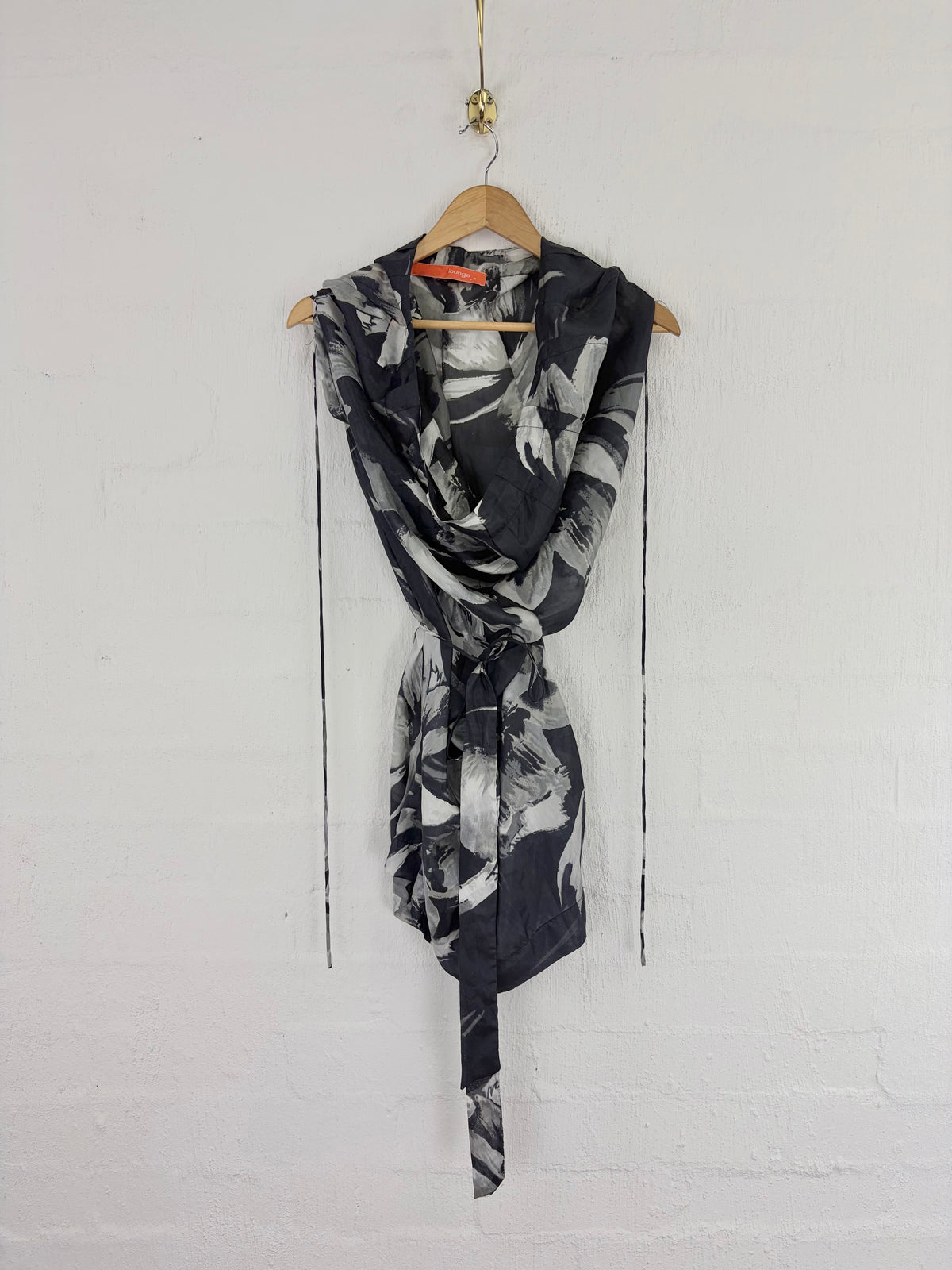 Lounge Black & White Abstract Patterned Silk Drawstring Dress - AU10/12
