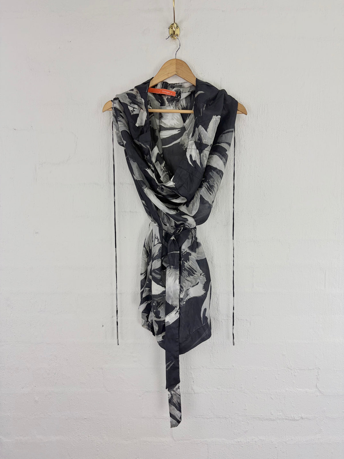 Lounge Black & White Abstract Patterned Silk Drawstring Dress - AU10/12