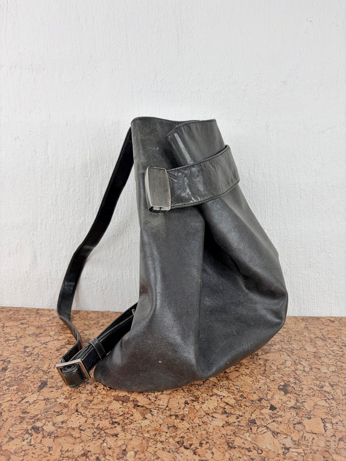 Modapelle Black Leather Cinched Backpack