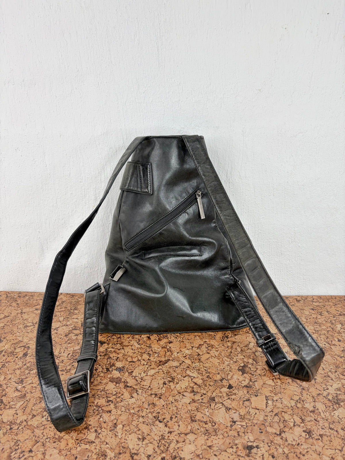 Modapelle Black Leather Cinched Backpack