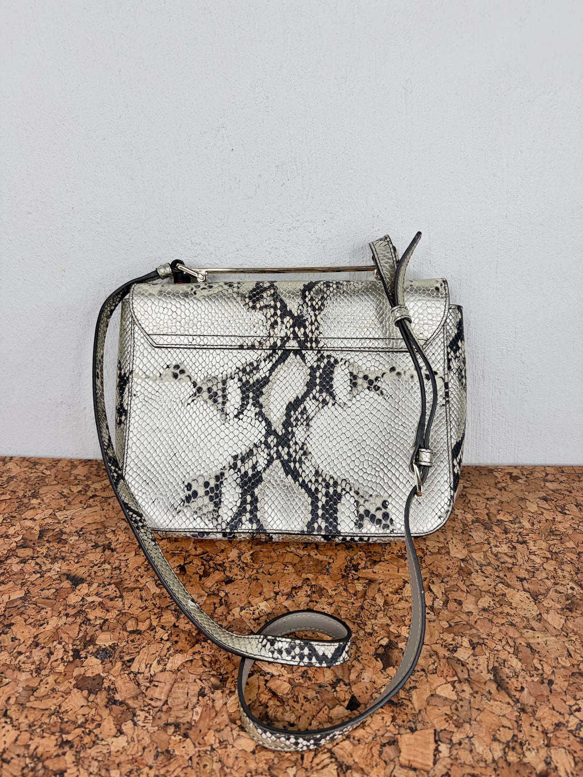 Furla Champagne Gold Metallic Snakeskin Pattern Cross Body Bag