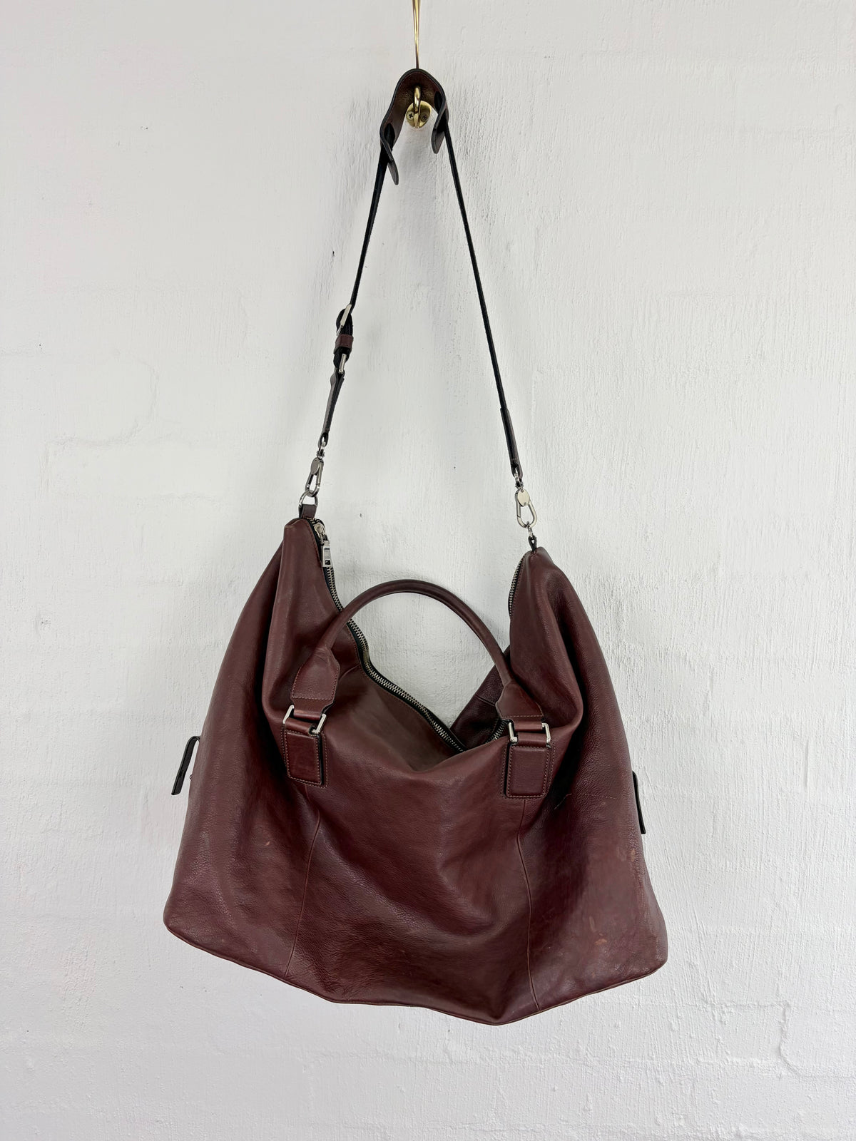 Saba Large Mahogany Leather Weekend Bag