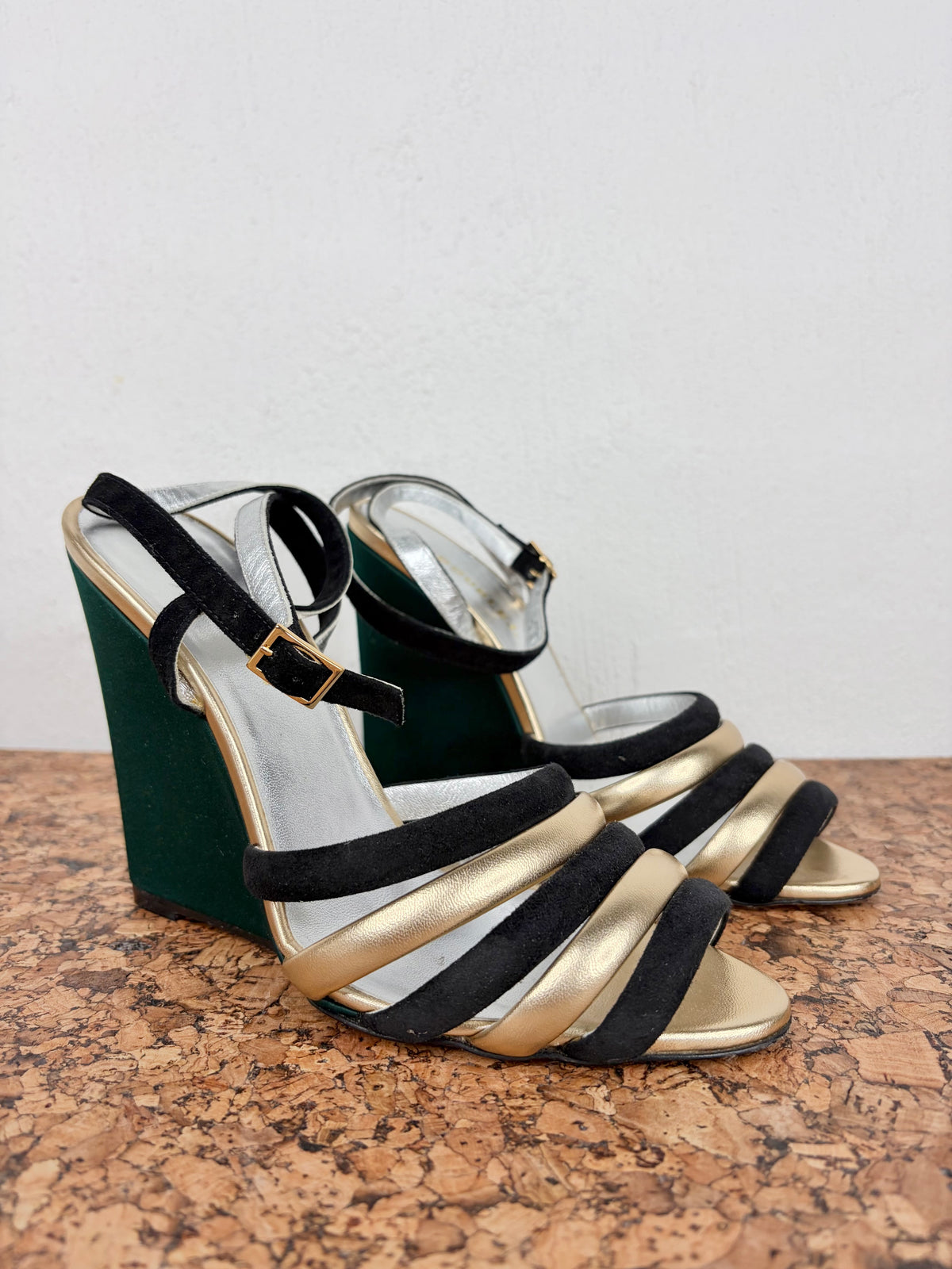 La Double J Metallic Gold, Black & Green 'Tones' Wedge High Heels - EU38