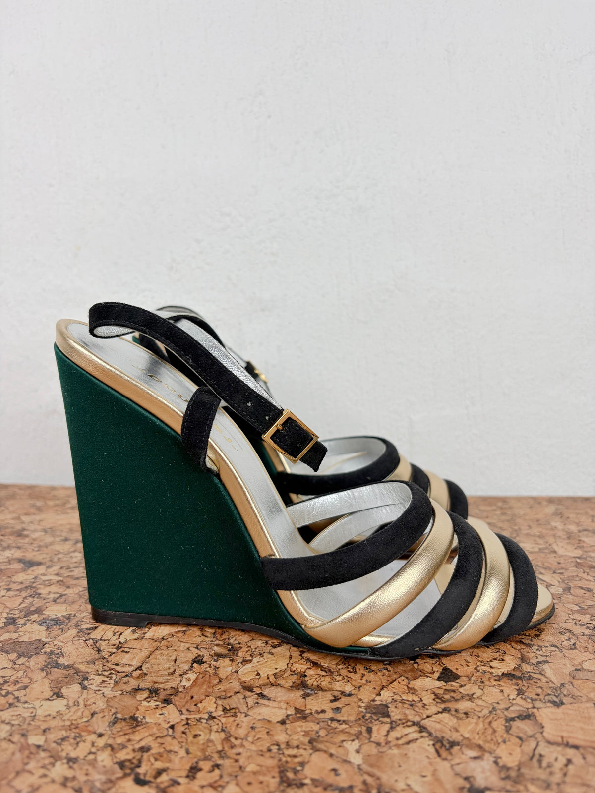 La Double J Metallic Gold, Black & Green 'Tones' Wedge High Heels - EU38