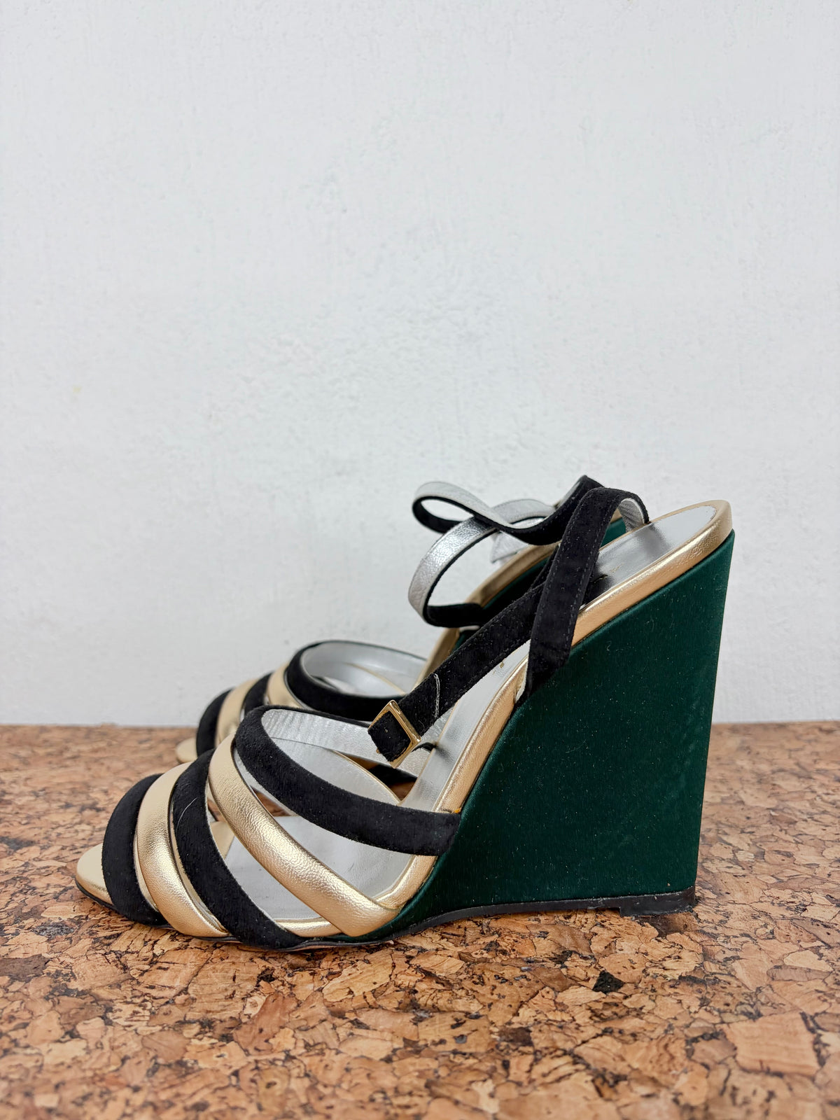 La Double J Metallic Gold, Black & Green 'Tones' Wedge High Heels - EU38