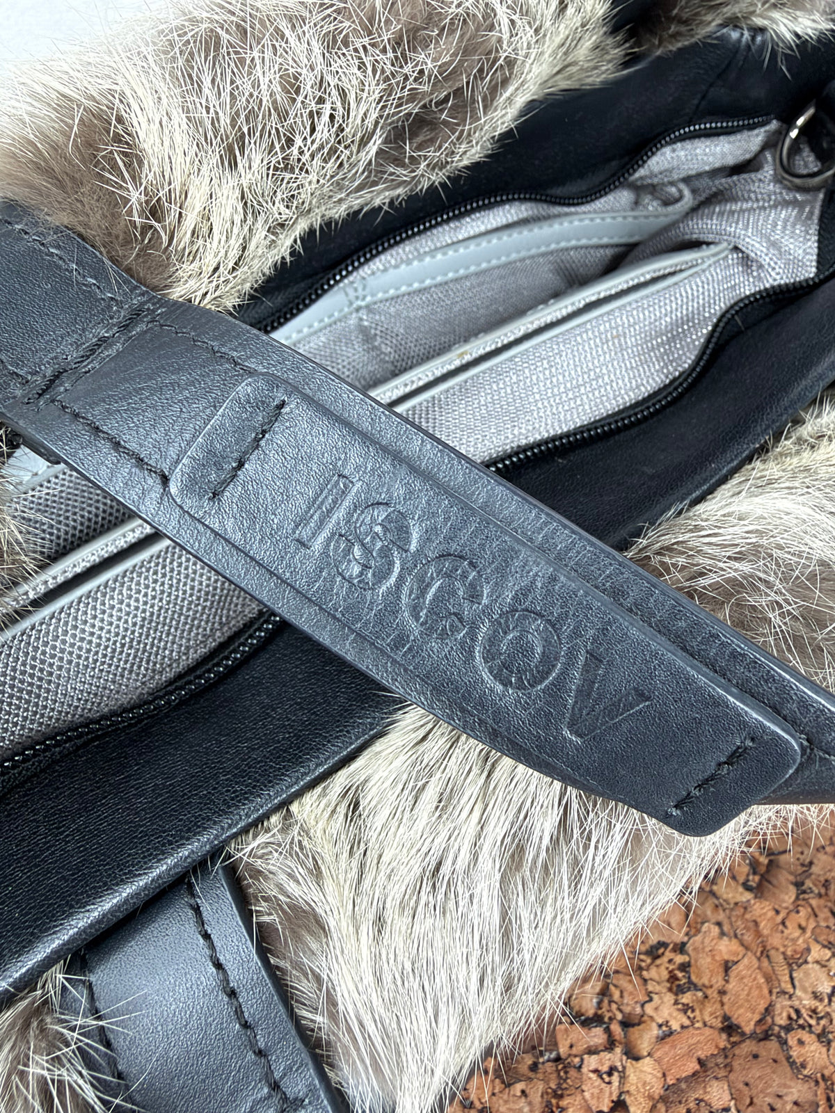Iscov Black & Grey Fur Shoulder Bag