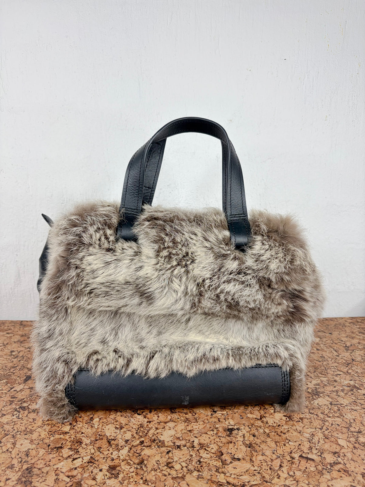 Iscov Black & Grey Fur Shoulder Bag