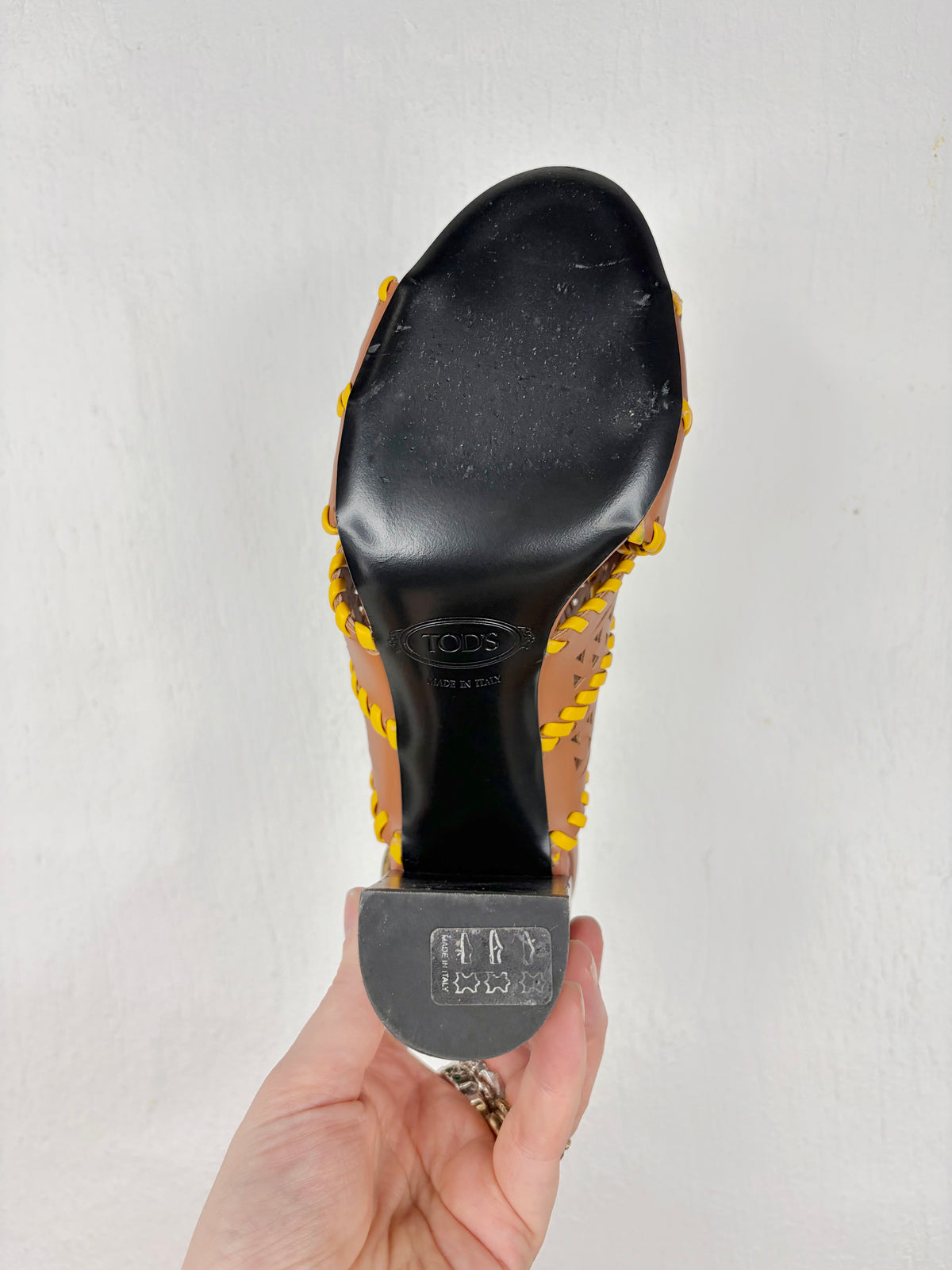 Tod's Tan Lazer Cut Whipstitch Embellished Peep Toe Heels - EU37