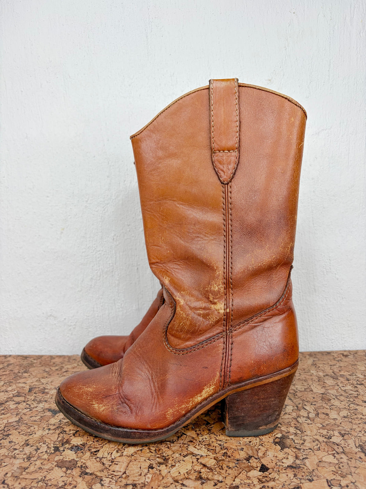 Vintage 90s Chestnut Heeled Cowboy Boots - EU36.5