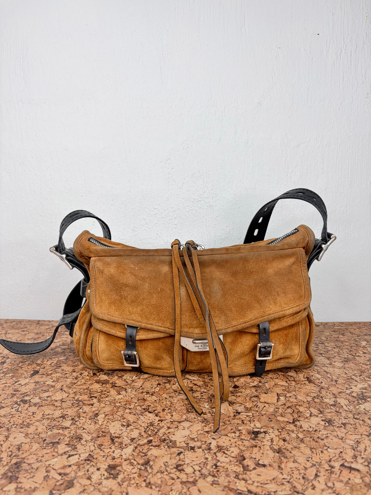 Rag & Bone Tan & Black Suede & Leather Shoulder Bag
