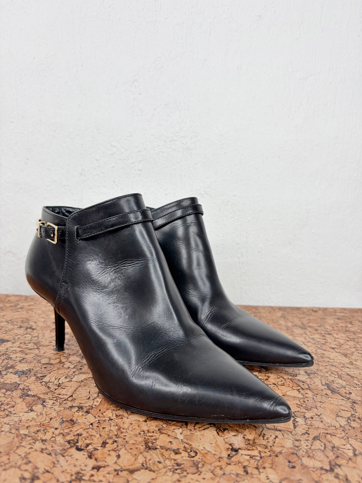 Burberry Black Leather Pointed Toe Stiletto Ankle Boots - EU36