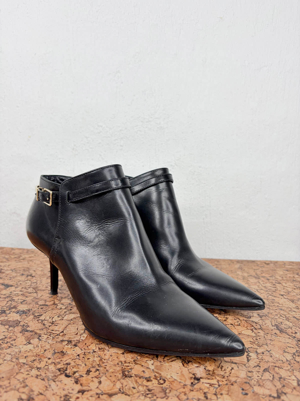 Burberry Black Leather Pointed Toe Stiletto Ankle Boots - EU36