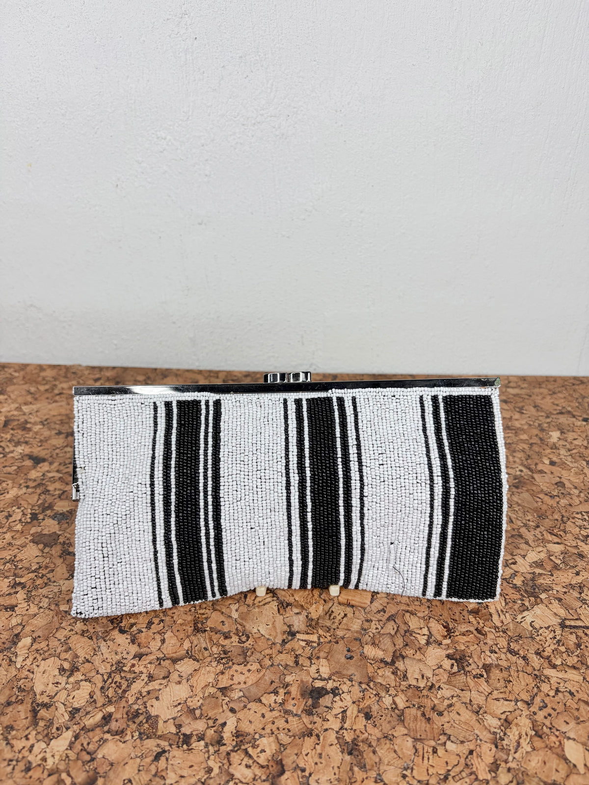 Mimco Black & White Beaded Stripe Purse