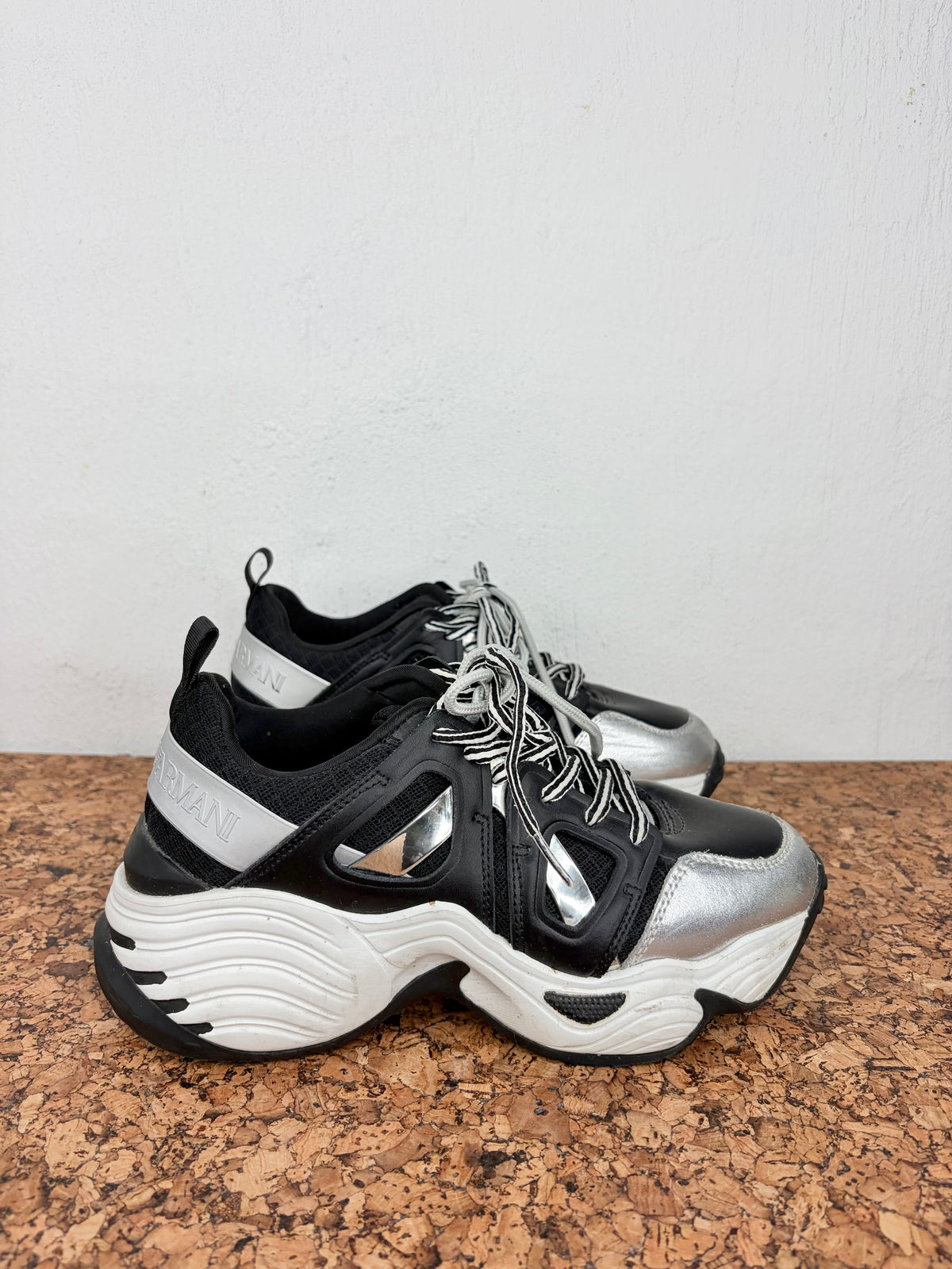 Emporio Armani Black & Silver Chunky Sneakers - EU38