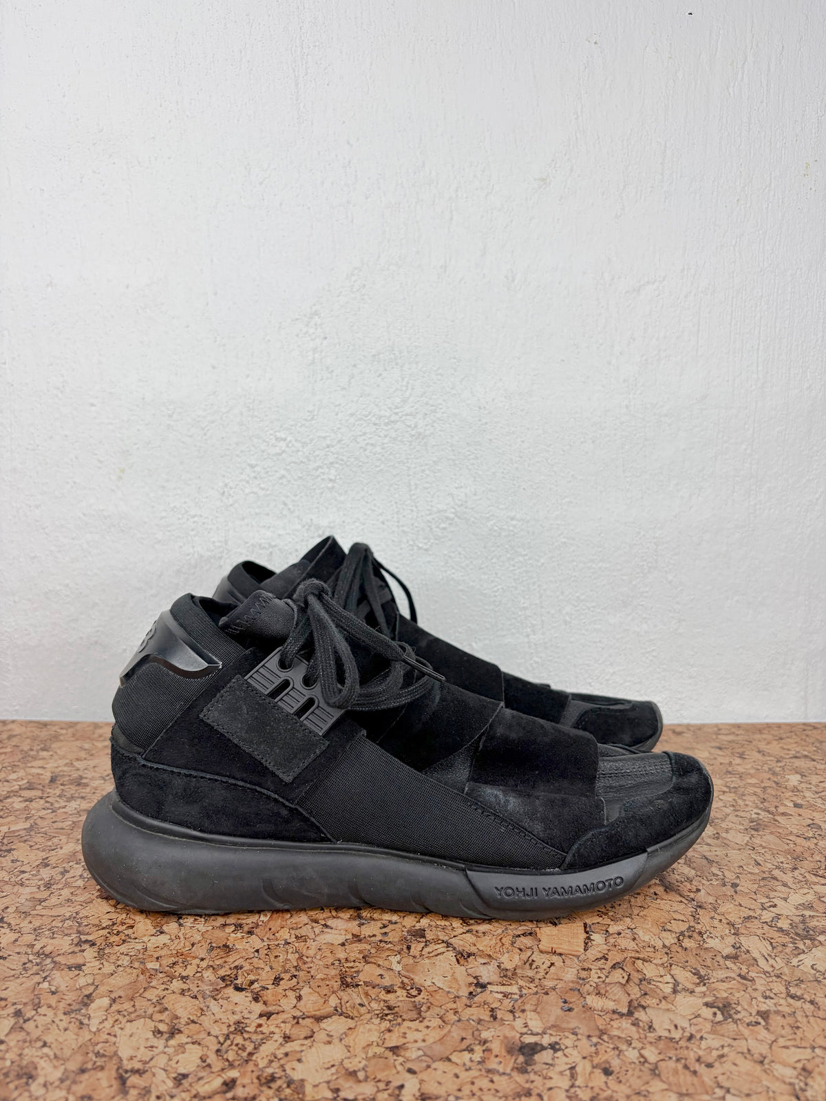 Y-3  Adidas Y-3 Qasa High Tripe Black Suede Sneakers - EU41