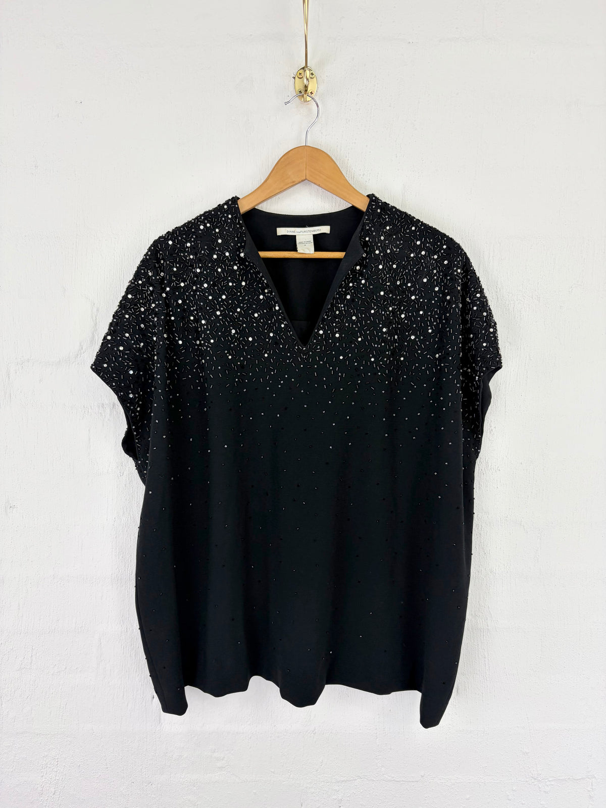 Diane von Furstenberg Black Bead Embellished Sleeveless Top - AU10