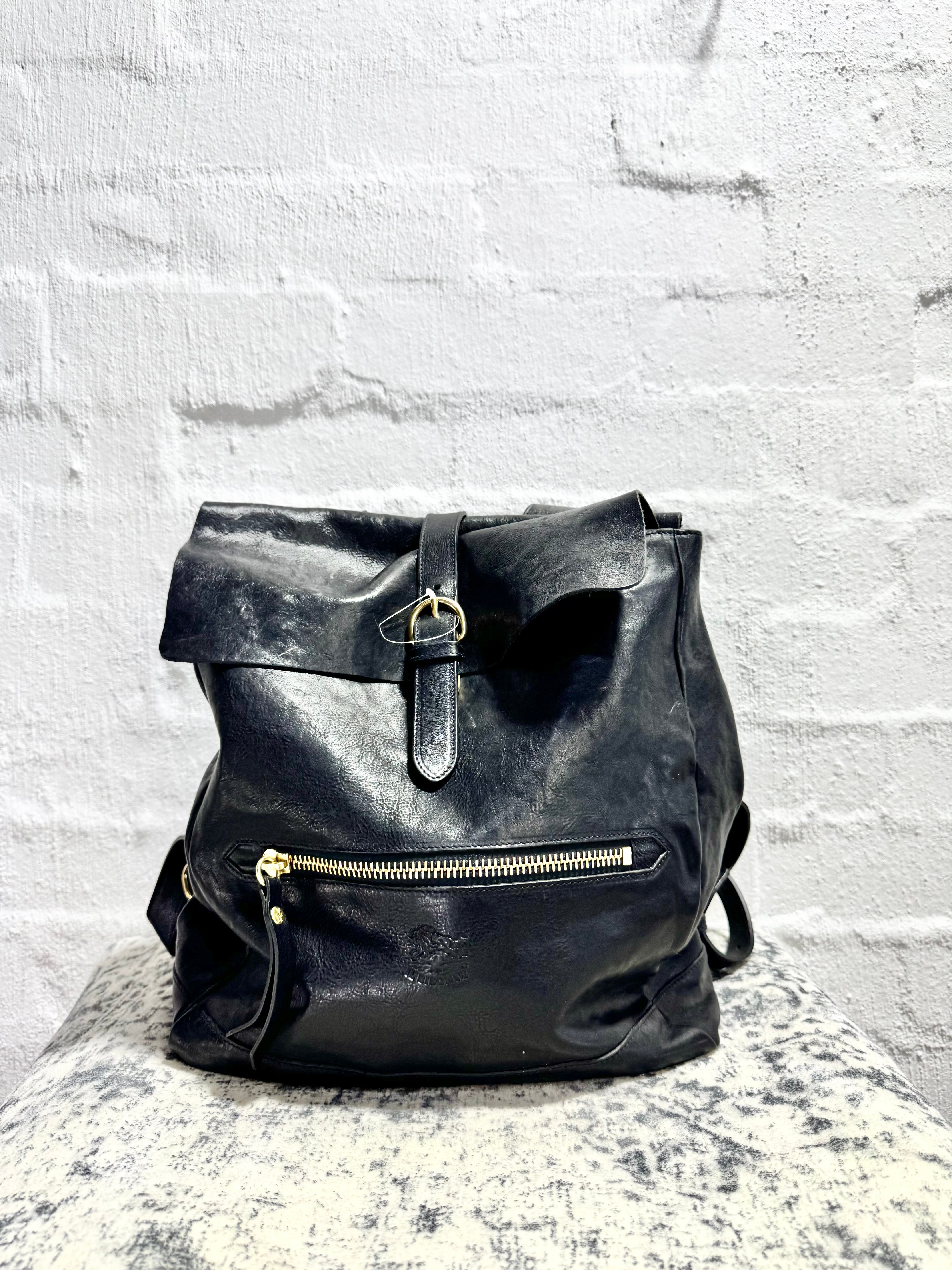 Il Bisonte Black Leather Backpack
