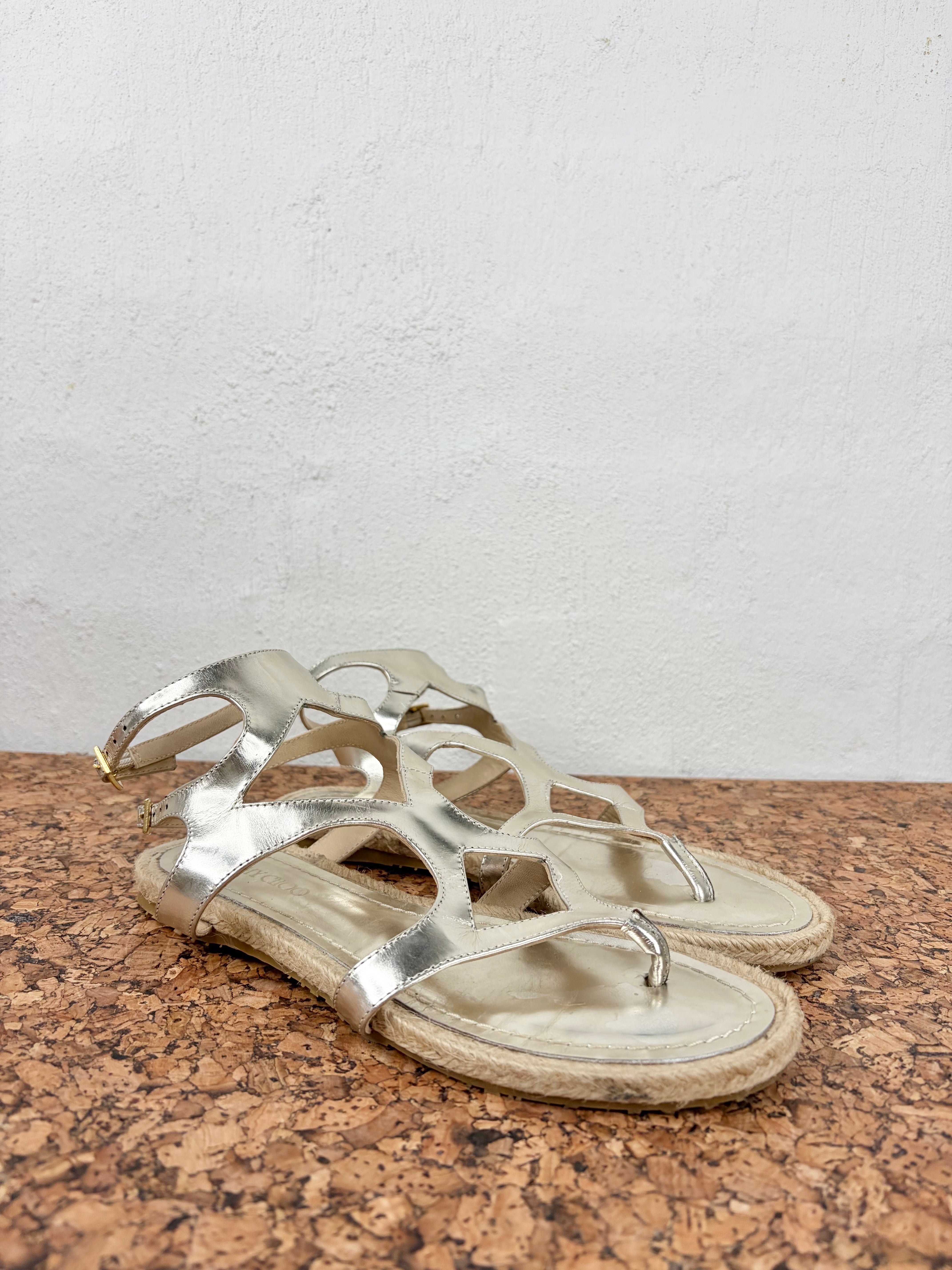 Jimmy Choo Metallic Silver Gladiator Sandal - EU38