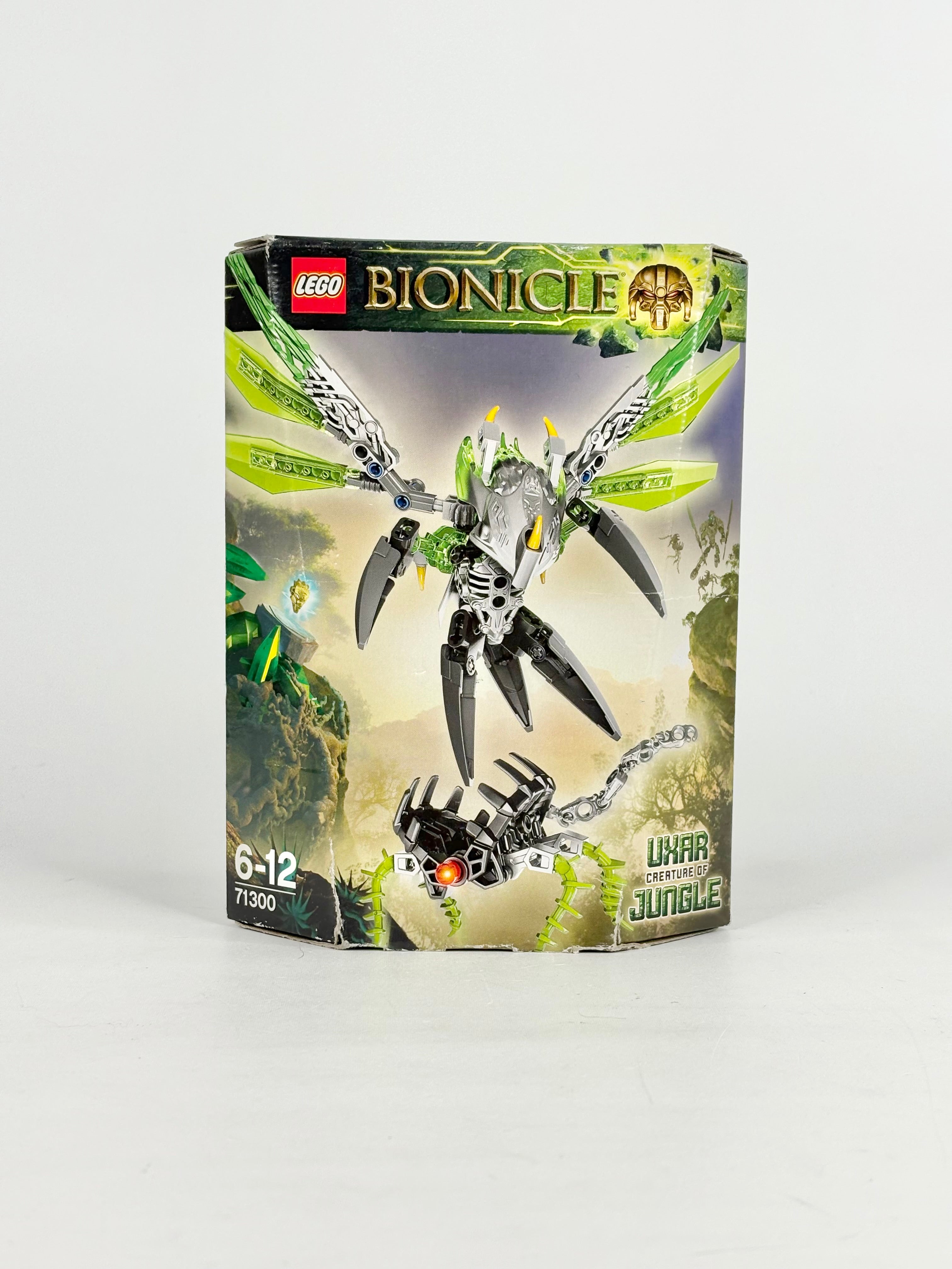 LEGO Bionicle box with a green and silver character on a white background