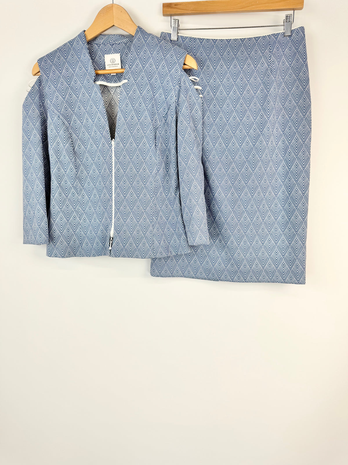 Lisa Barron Blue & White Chevron Pattern 2 Piece Suit - AU10 & AU12