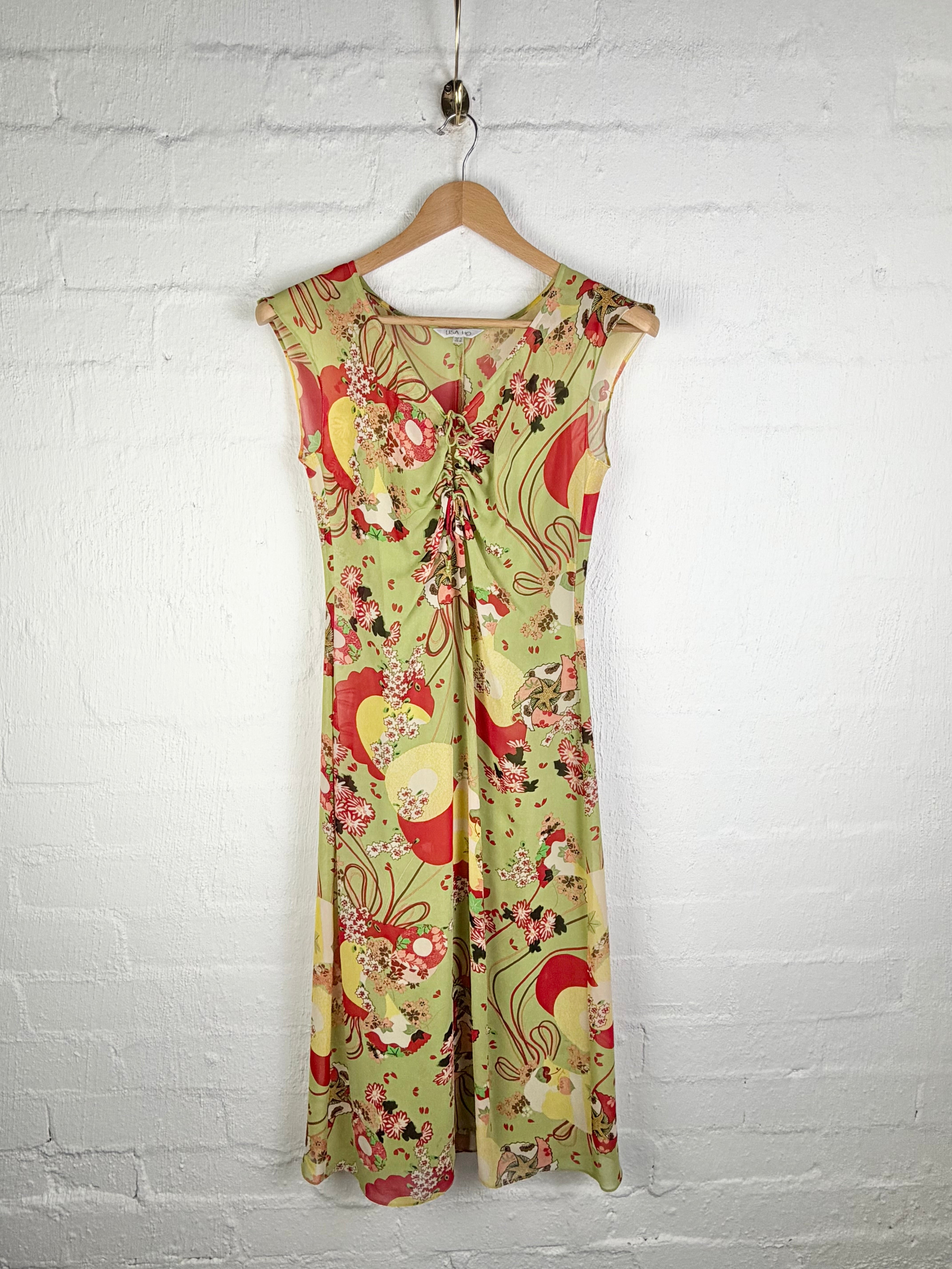 Lisa Ho Green Silk Ruched Midi Dress - AU10