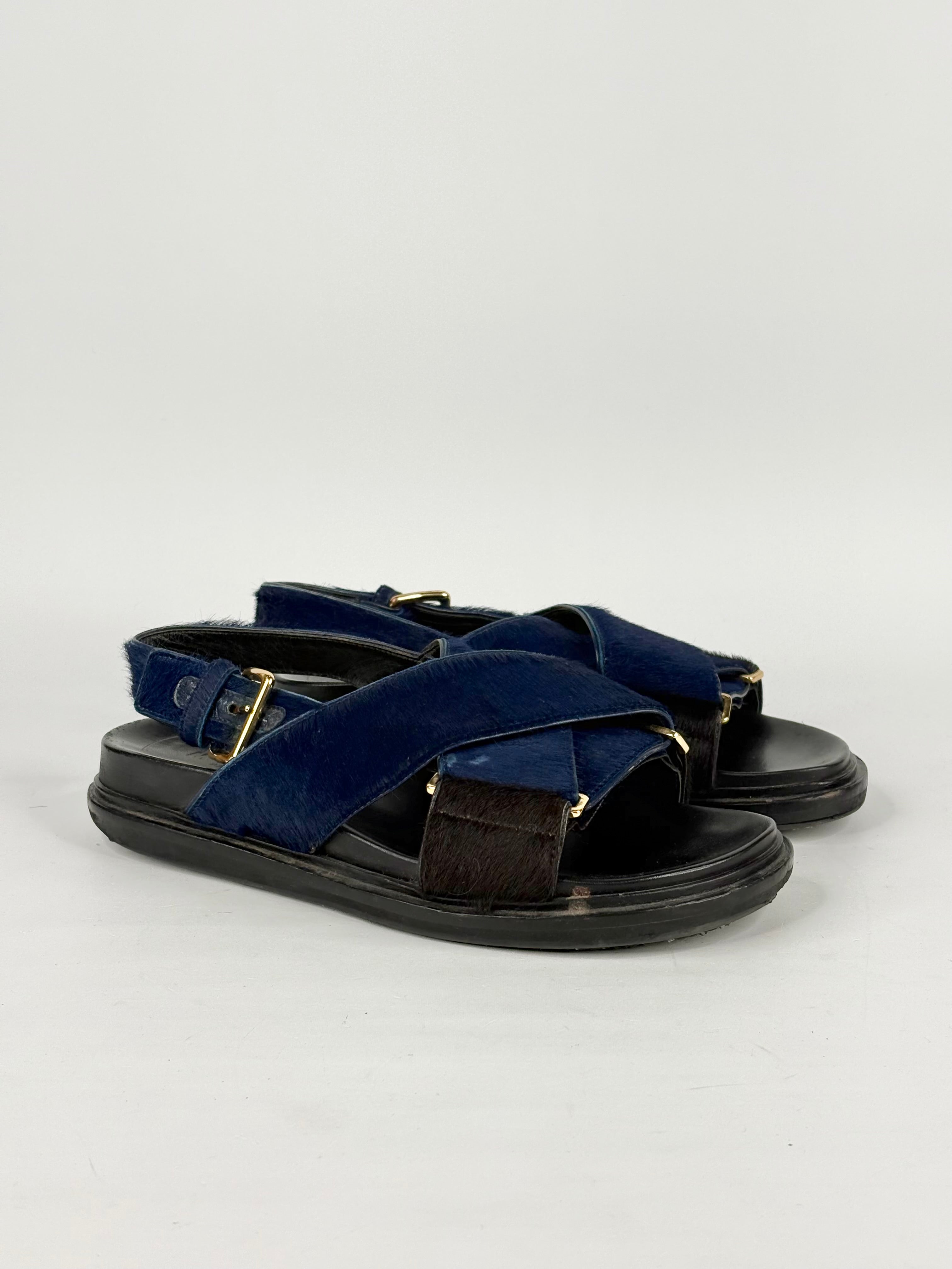 Marni Electric Blue Faux-Fur Strap 'Fussbett' Sandals - EU37