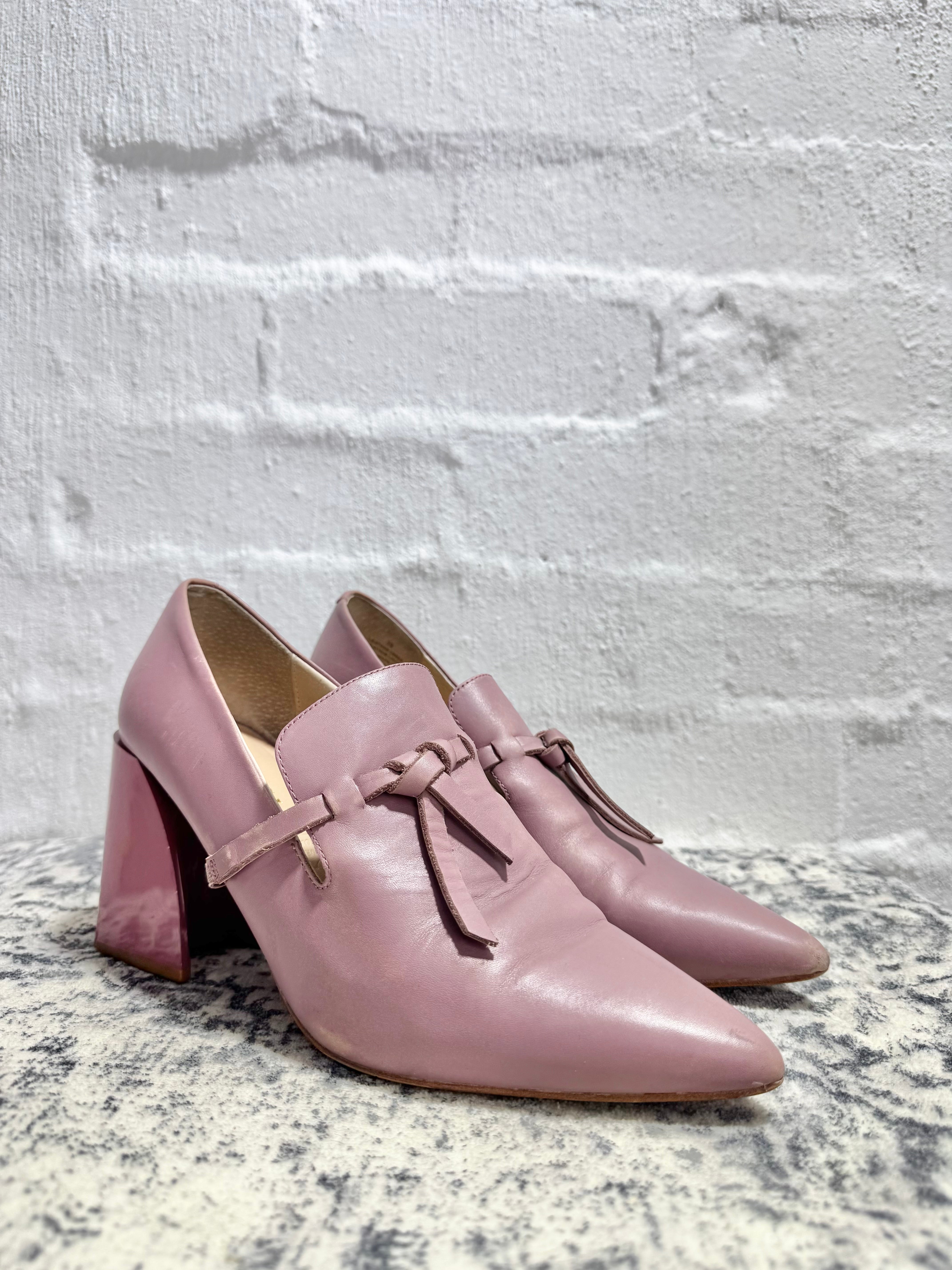 Mi Piaci Dusty Pink Leather Pointed Toe Block Heel Pumps - EU39