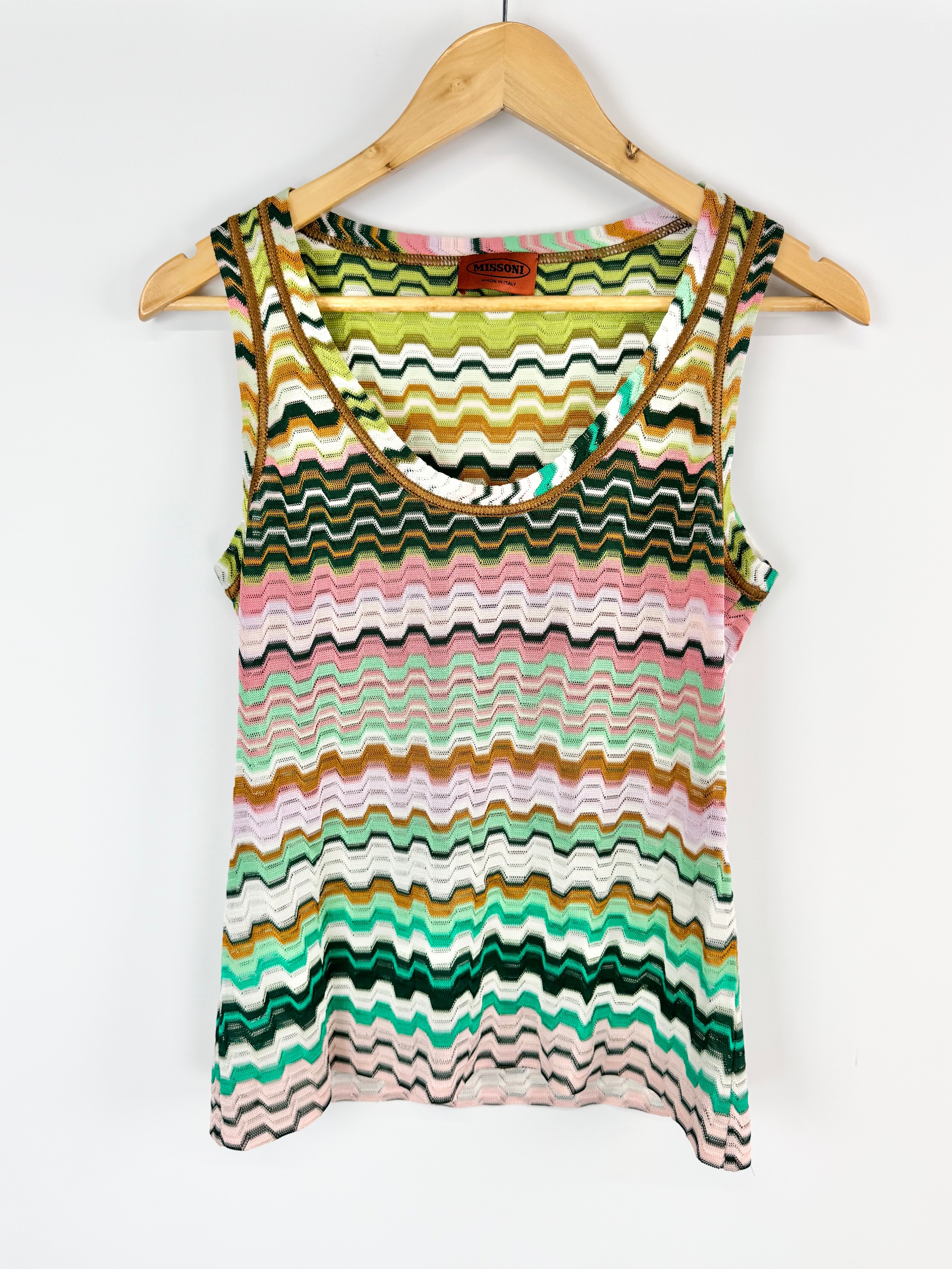 Missioni Green & Pink Patterned Knitwear Tank Top - AU10