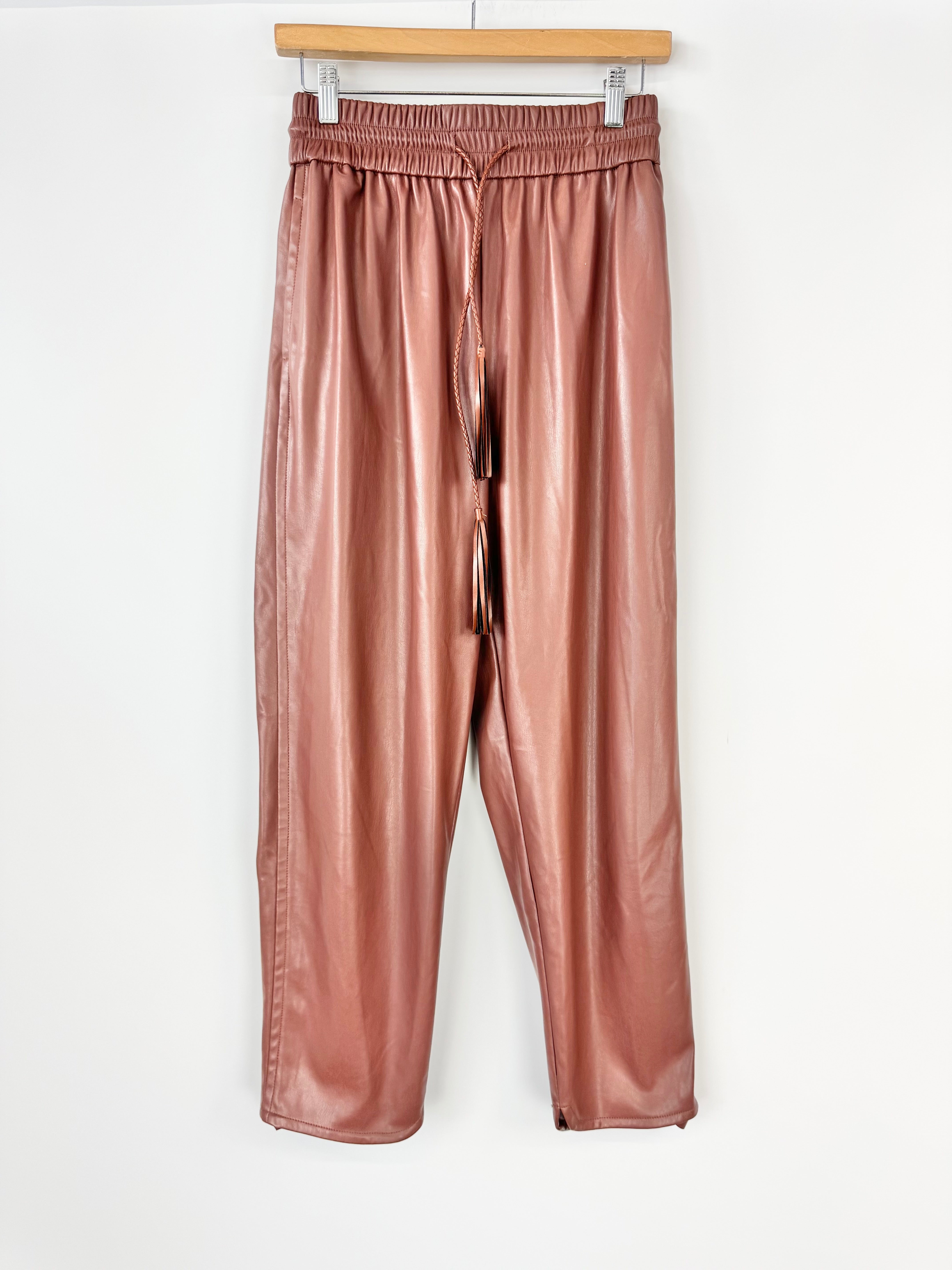 Faux Leather Drawstring Slacks