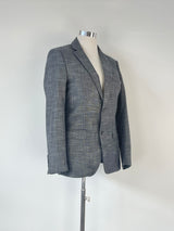 Charcoal striped blazer on a mannequin against a white background.