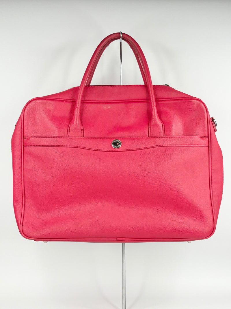 Oroton crimson travel bag on a white background