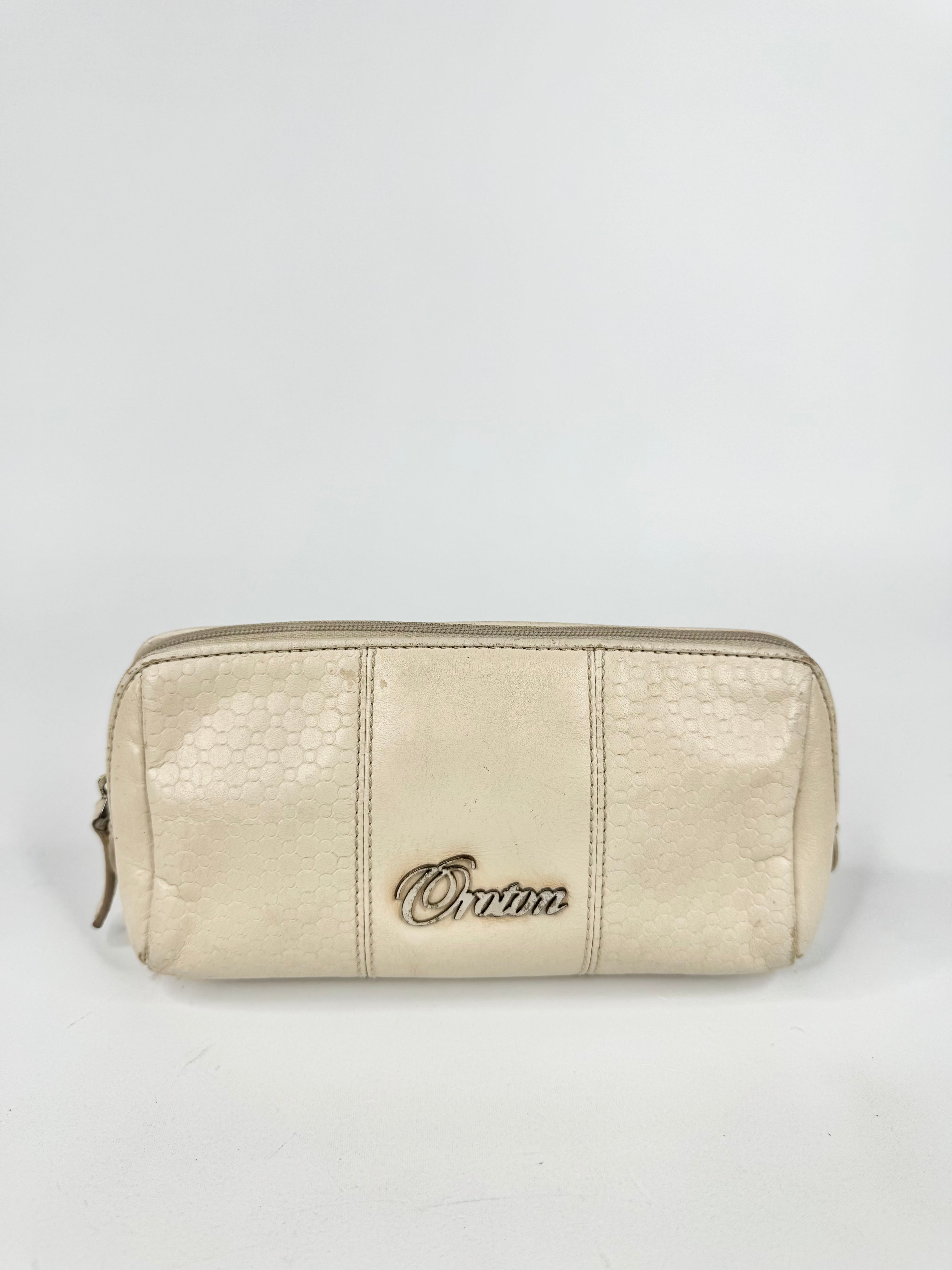 Oroton White Embossed Make Up Bag