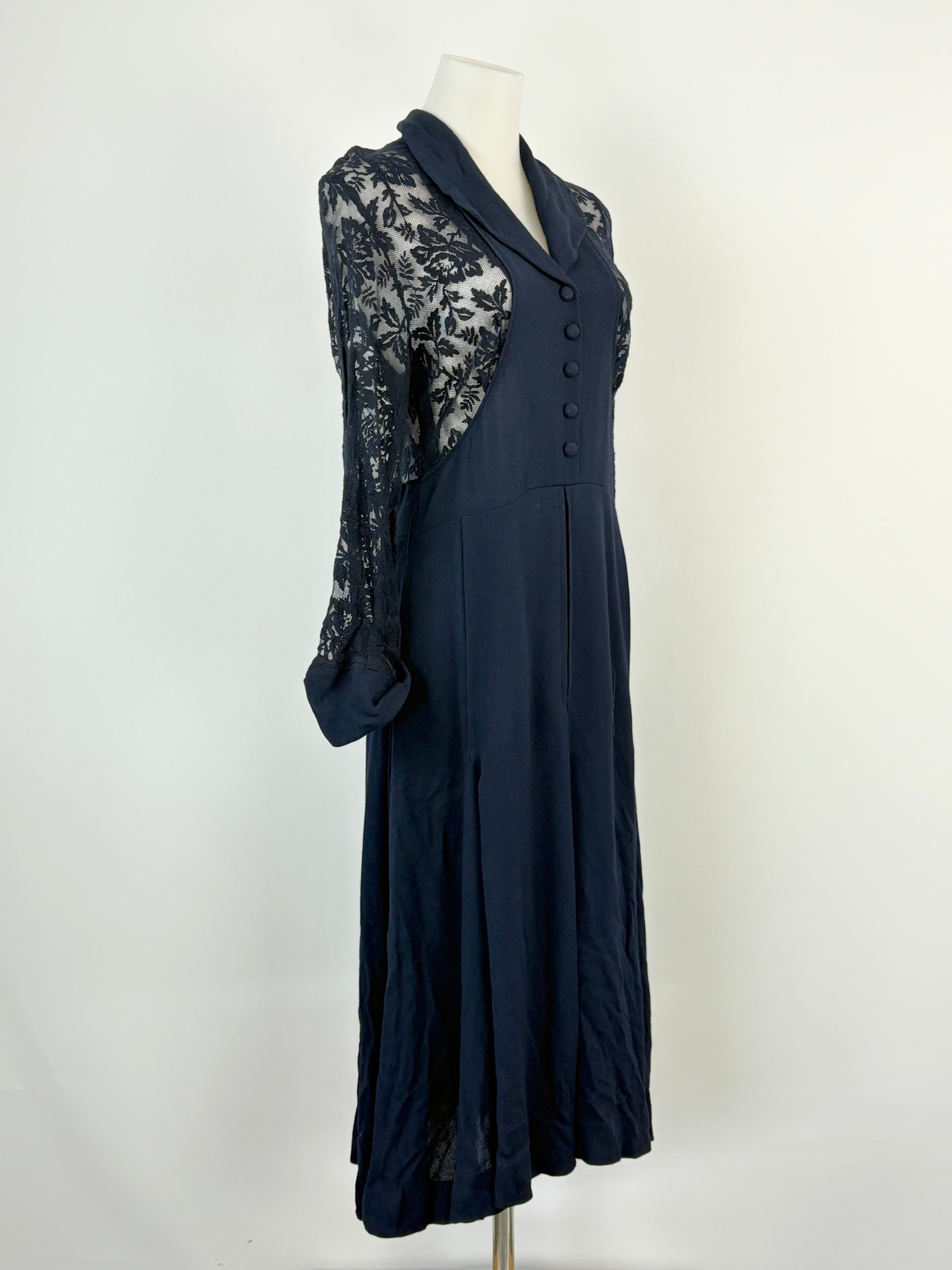 Peekaboo Navy Blue Embroidered Lace Floral Midi Dress - AU8/10