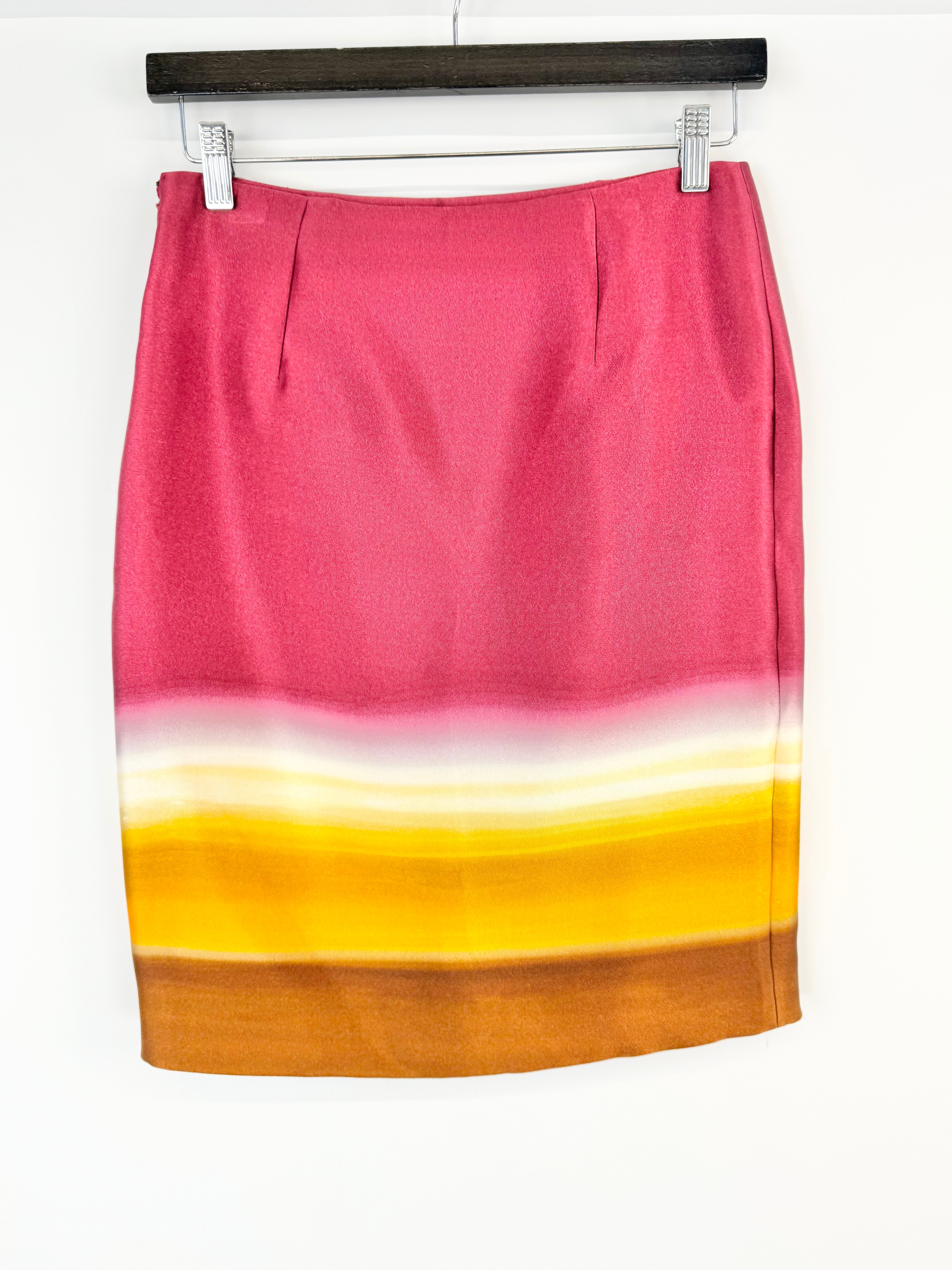 Skirt with gradient design from pink to yellow on a white background