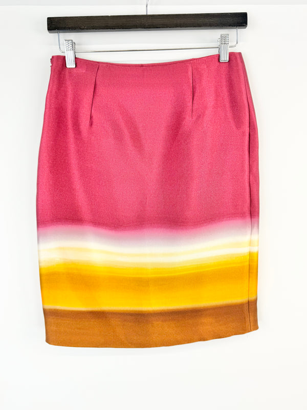 Skirt with gradient design from pink to yellow on a white background