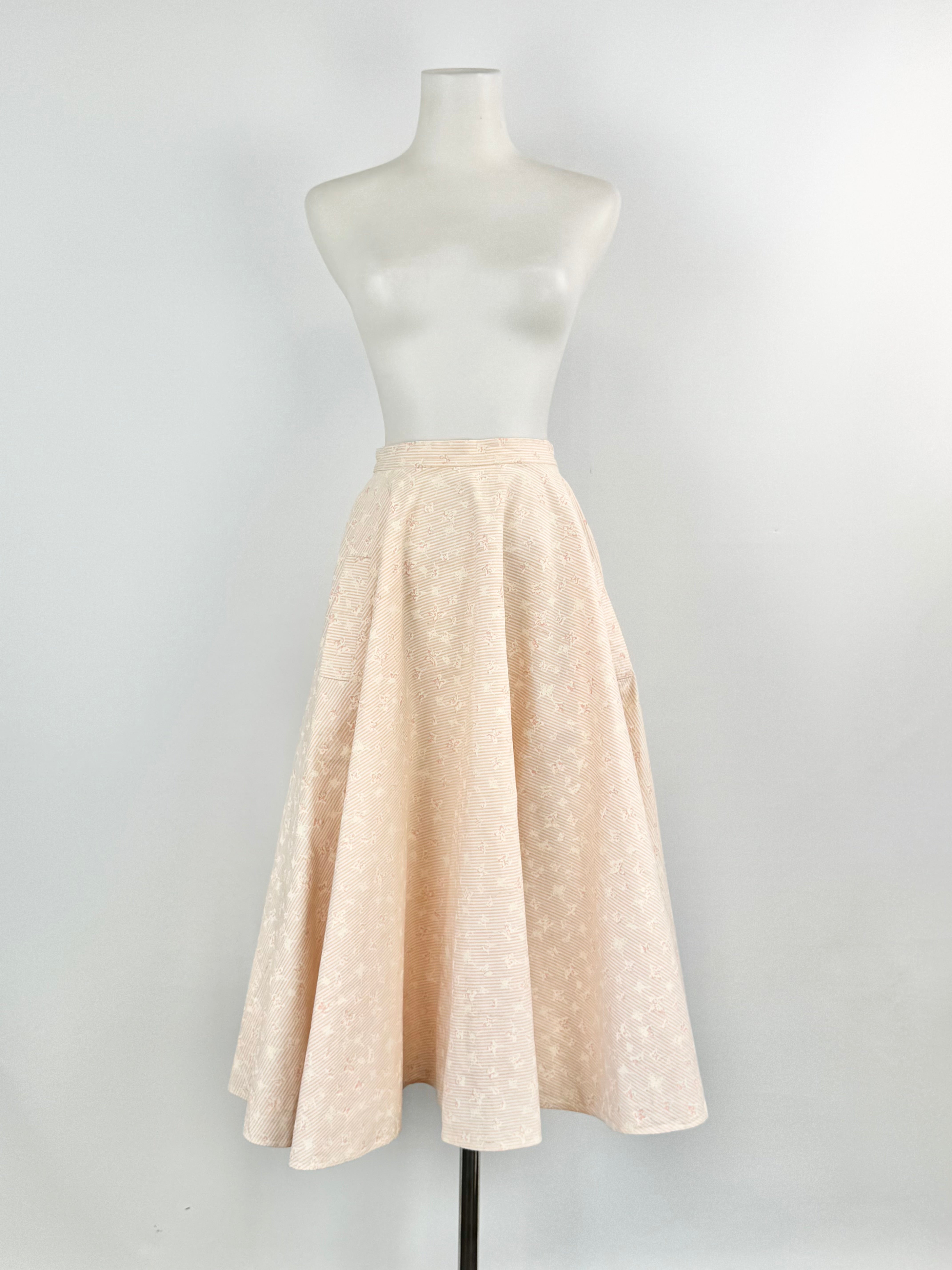 Rae Ganim Peach Floral and Striped Printed Circular Skirt- AU6/8