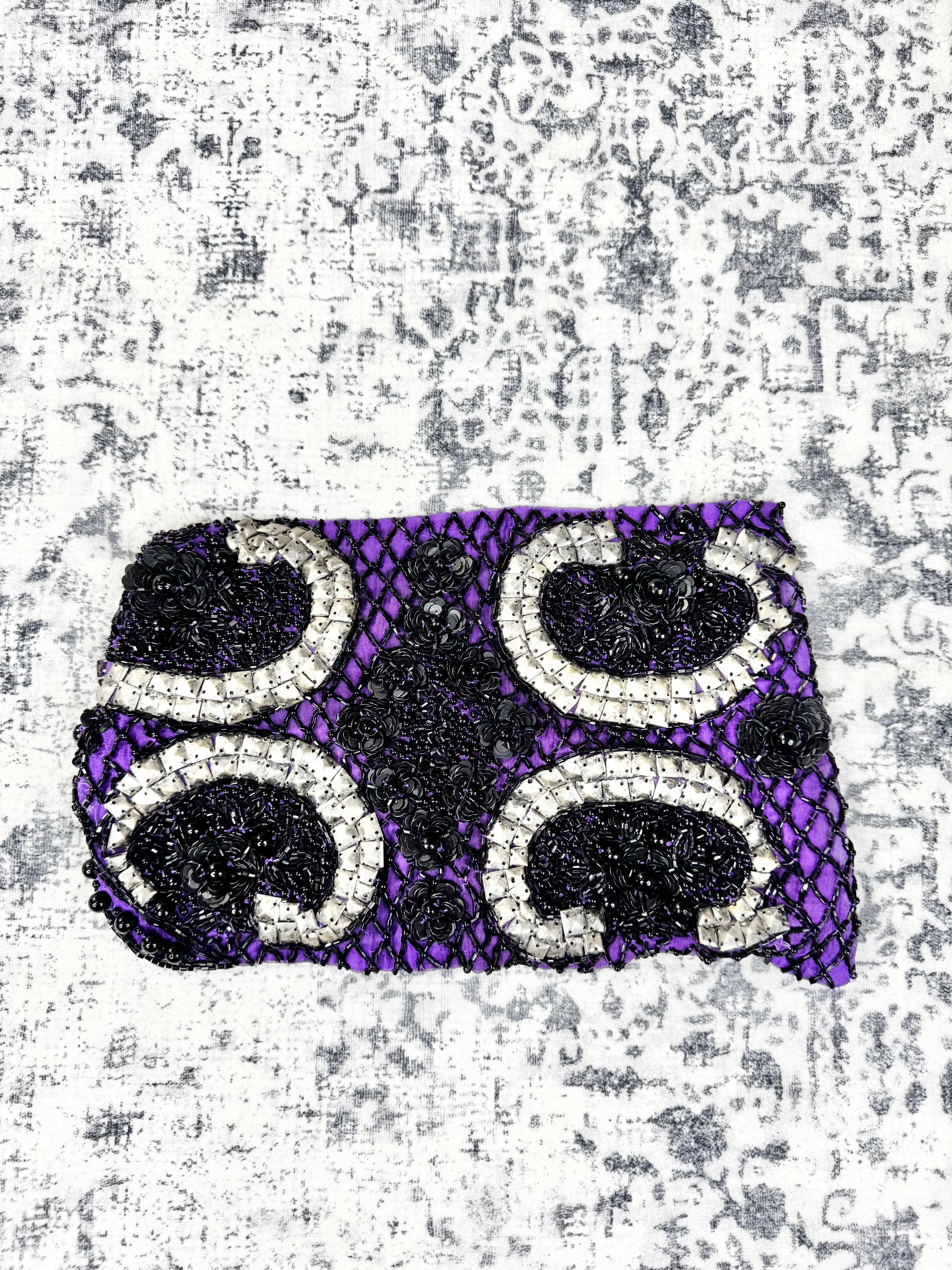 Roake New York Violet, Silver & Black Beaded Necklace/Scarf