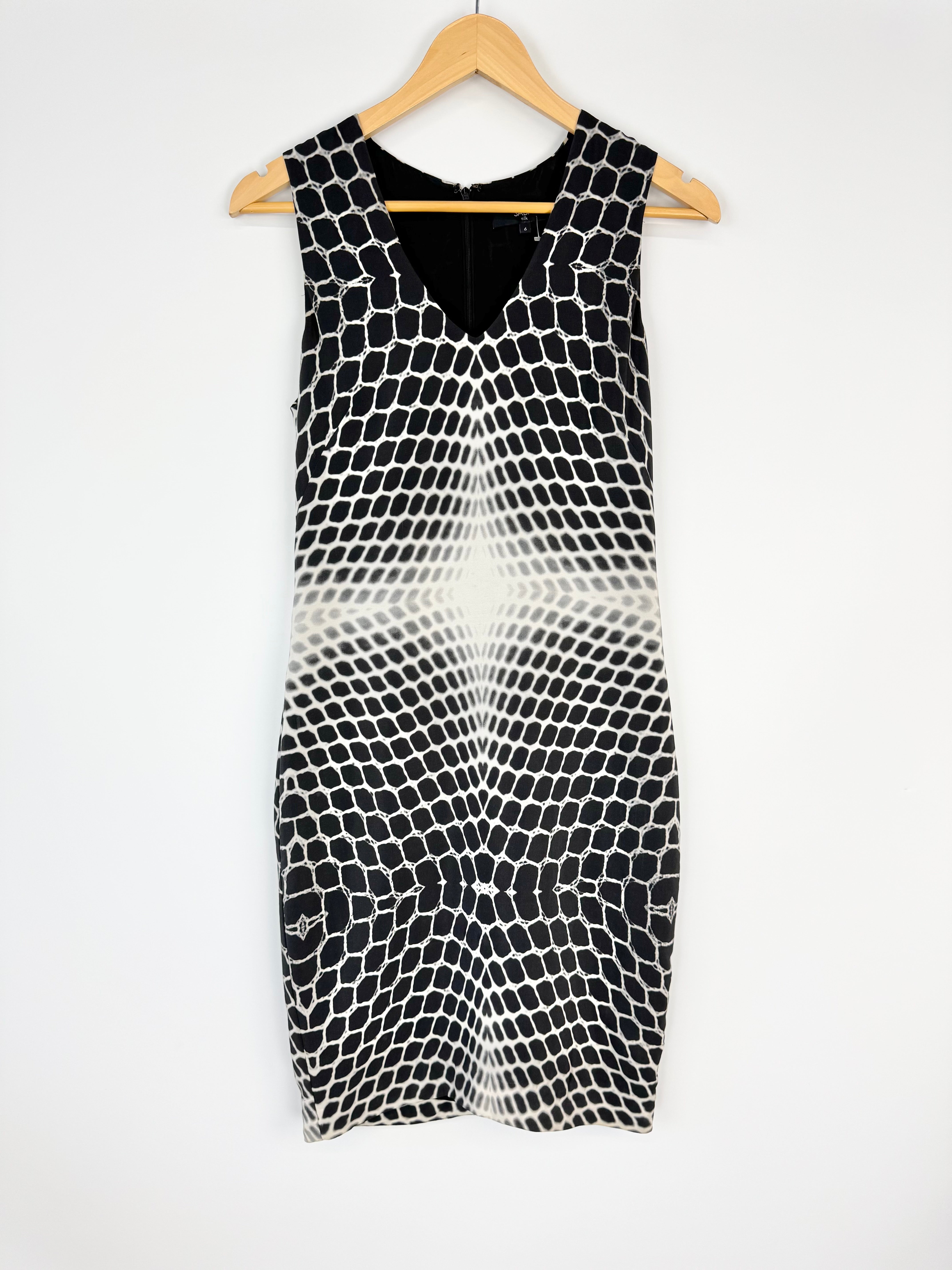 Saba Black & White Illusion Pattern Silk Dress - AU6