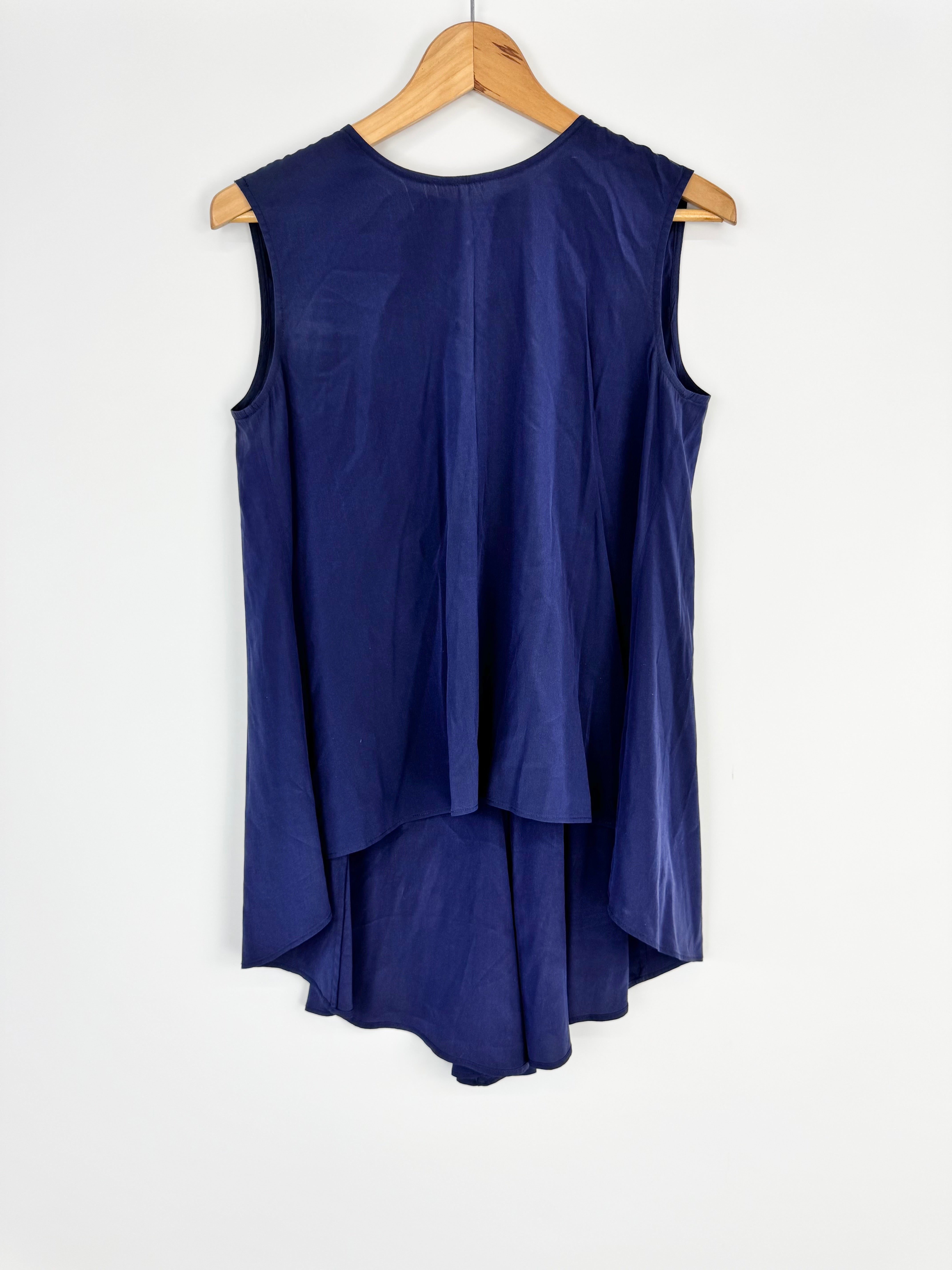 Scanlan Theodore Navy Silk Sheer Asymmetrical Blouse - AU8/10