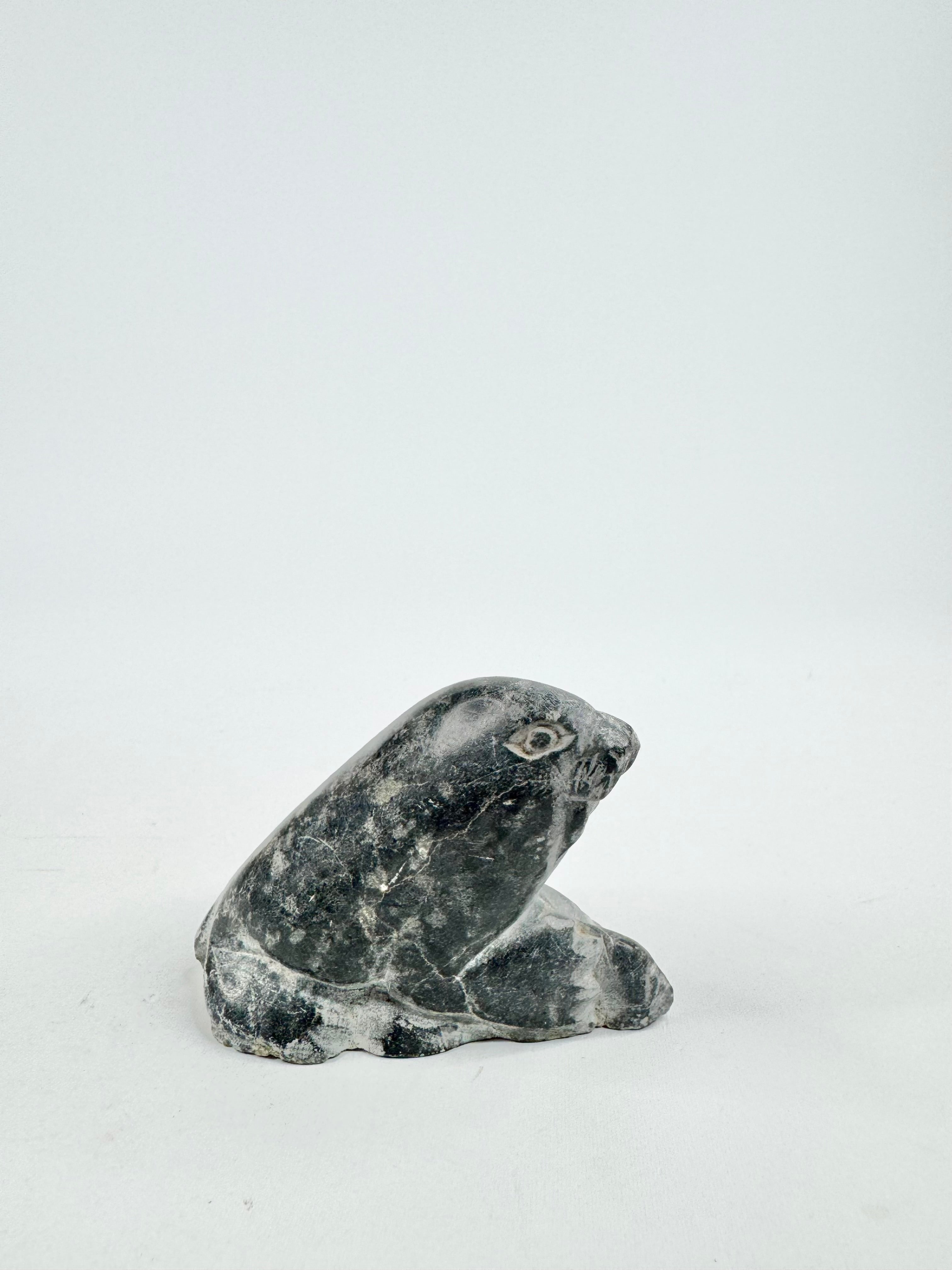 Stone carving of a seal on a white background