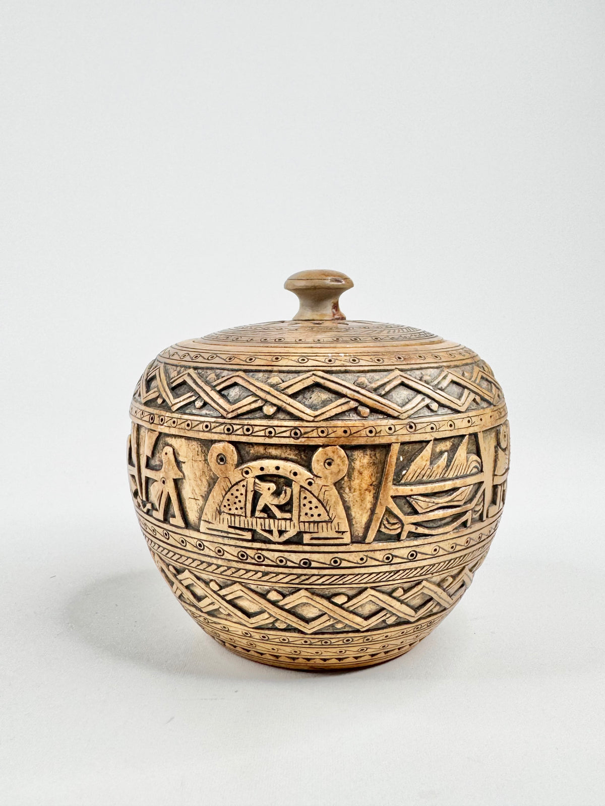 Stone Carved Brown Glazed Covered Box