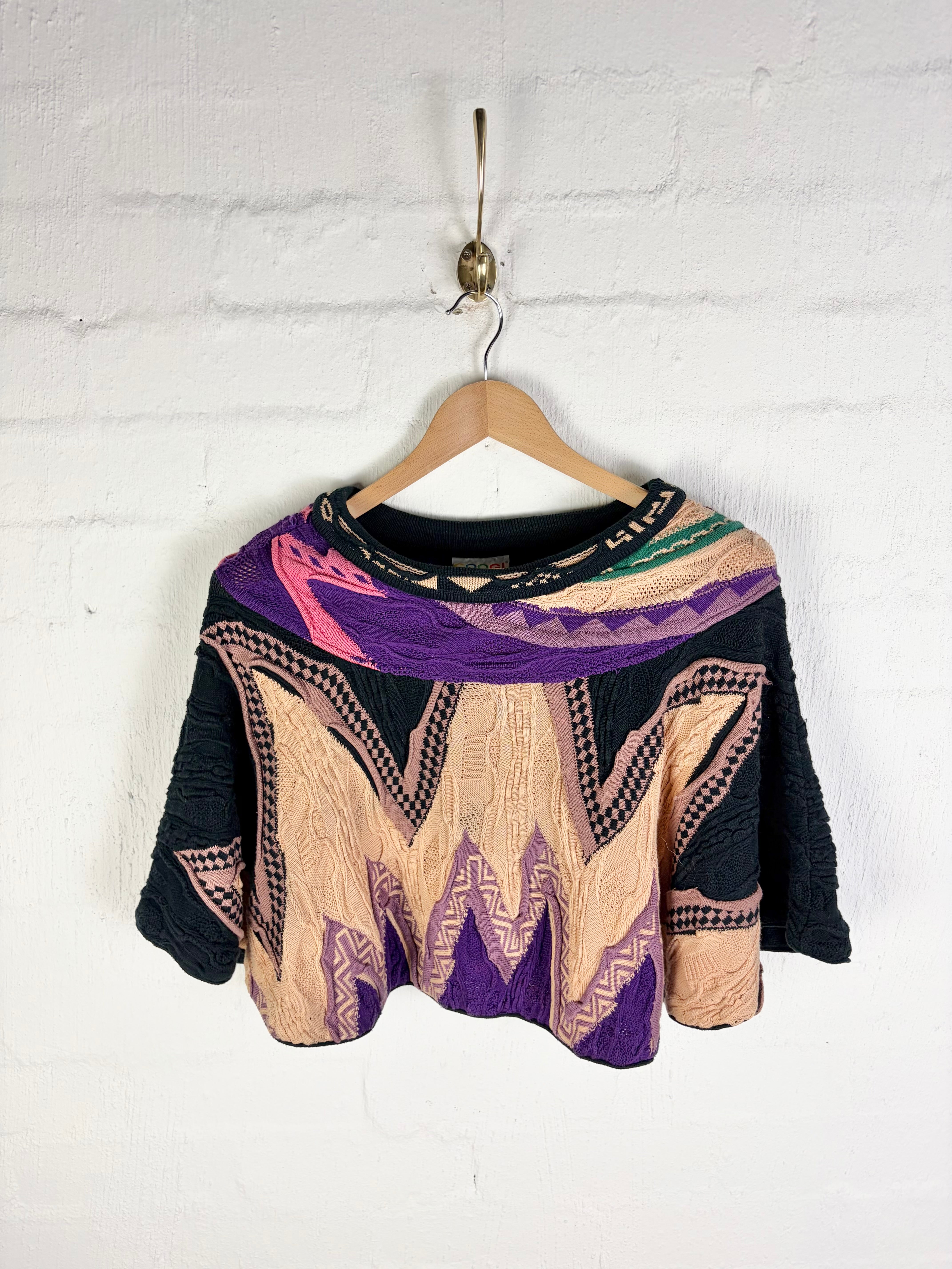 Vintage Coogi Taupe, Purple Cream & Black 3D Poncho - AU12/14