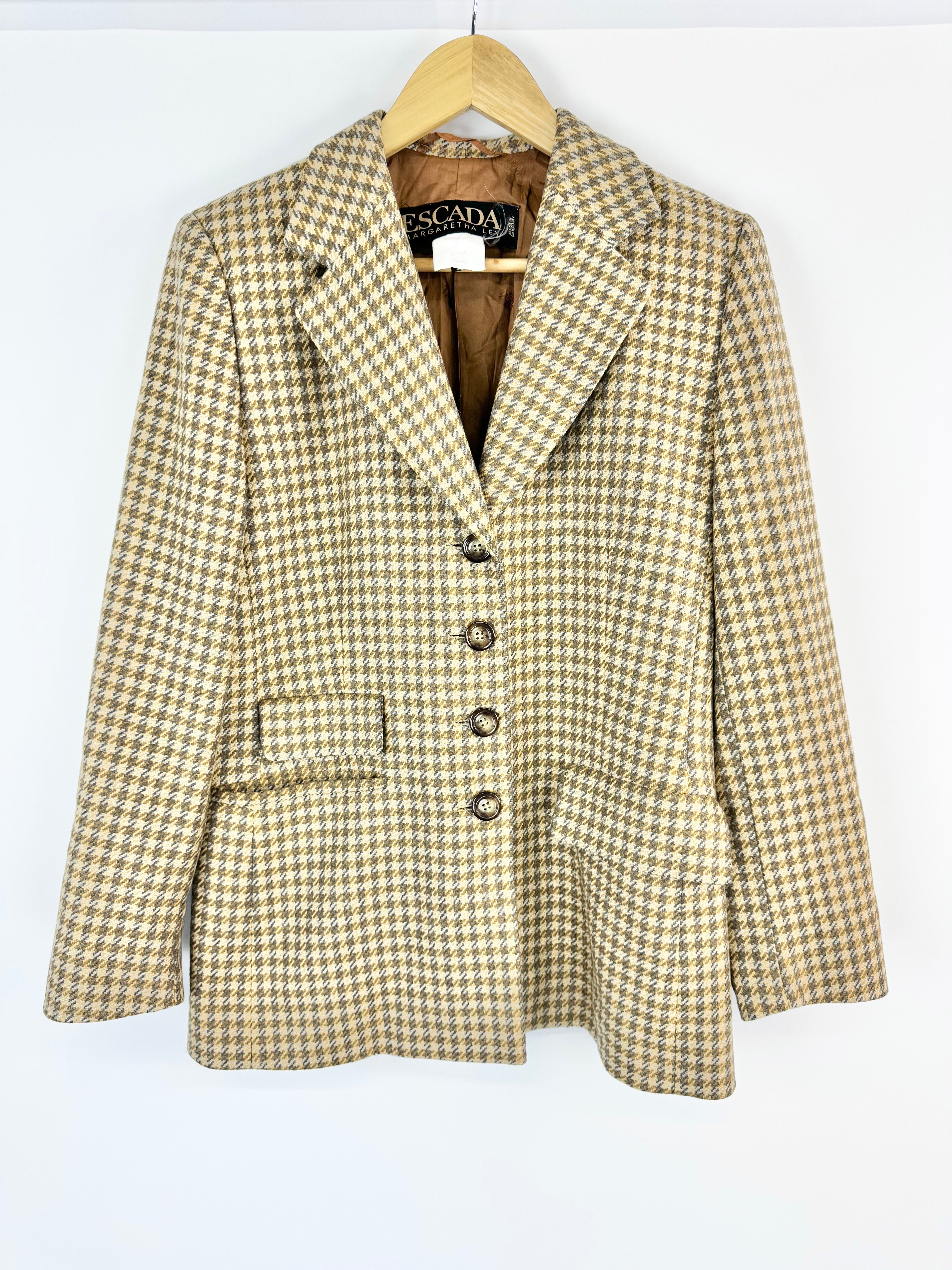 Vintage Escada by Margaretha Ley Gold & Grey Hounds Tooth Blazer - AU10/12
