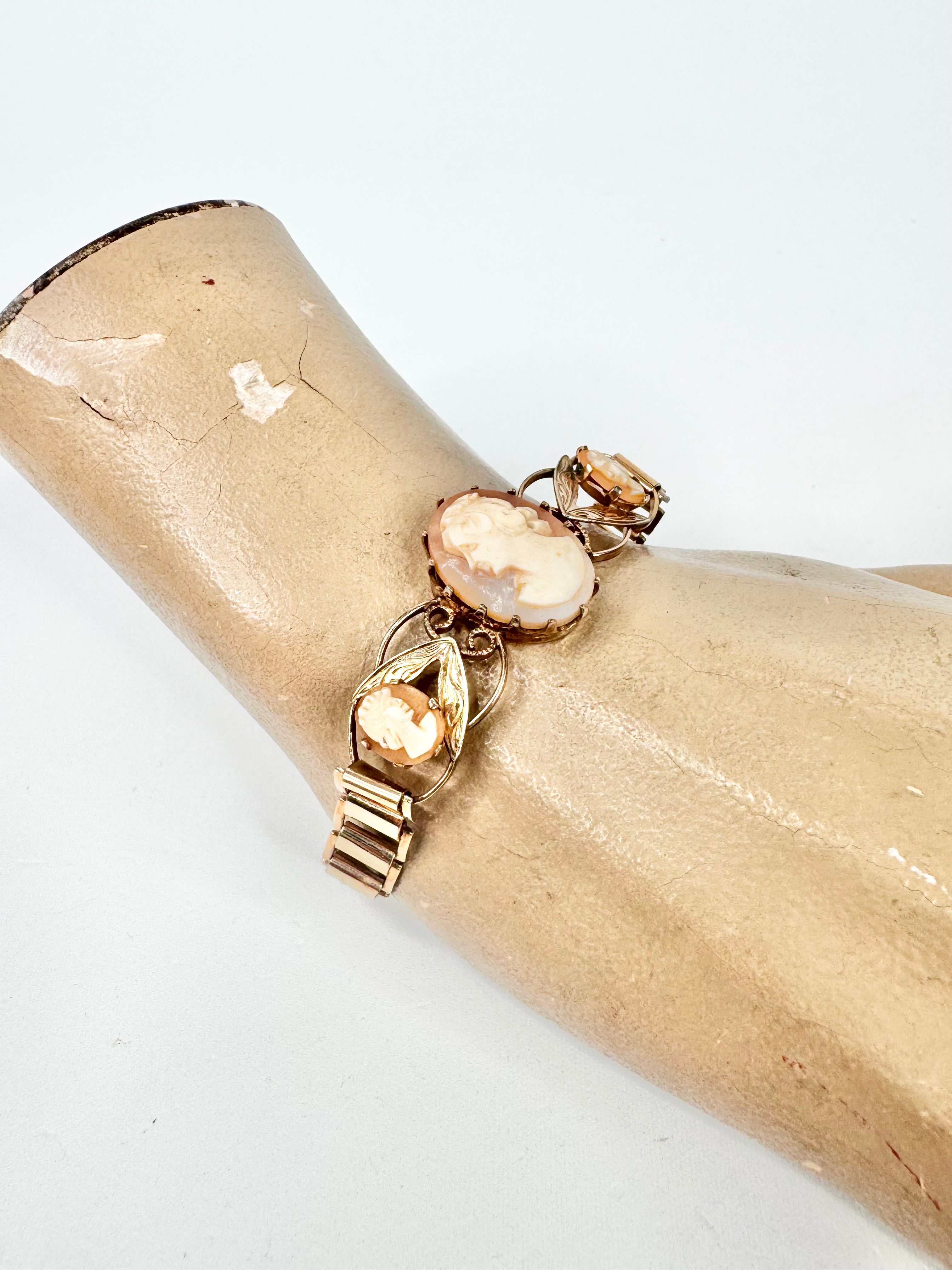 Vintage Gold Plated Triple Cameo Bracelet