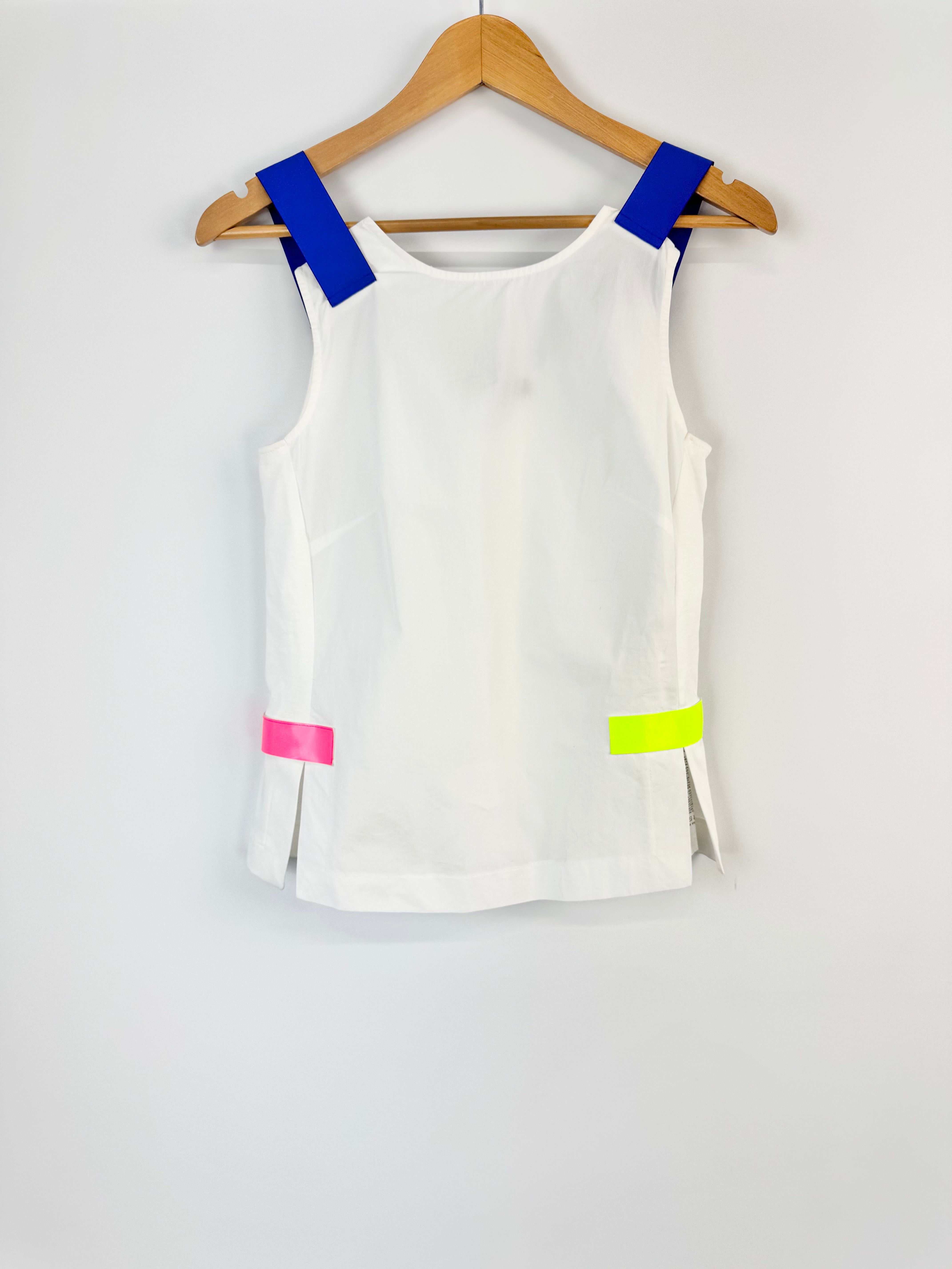 Weekend by Max Mara White Sleeveless Fluro Trim Top - AU4/6