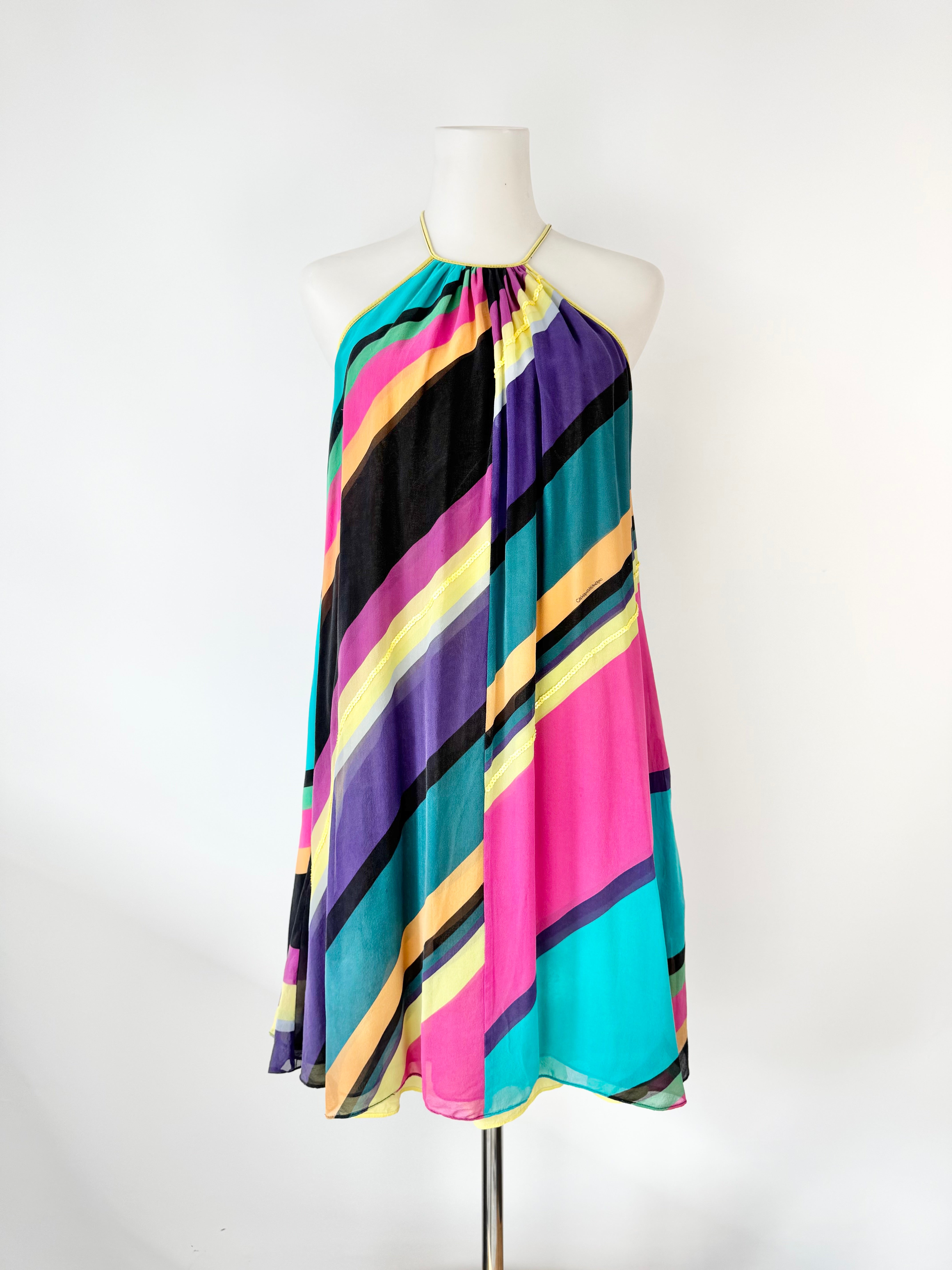 Y2K Catherine Malandrino Multicolour Silk Halter Neck Dress - AU8