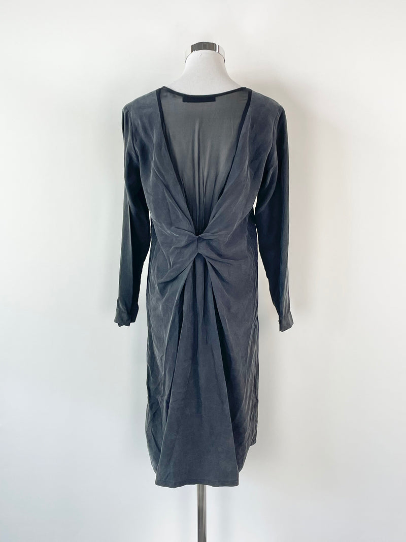 Alpha60 Long Sleeve Black Silk Midi Dress - XS