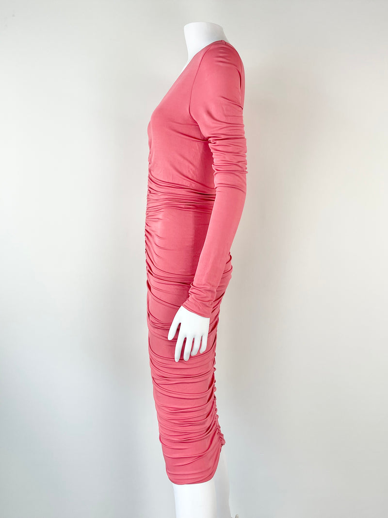 Max Mara Rose Ruched Front Long Sleeve Dress - AU8/10
